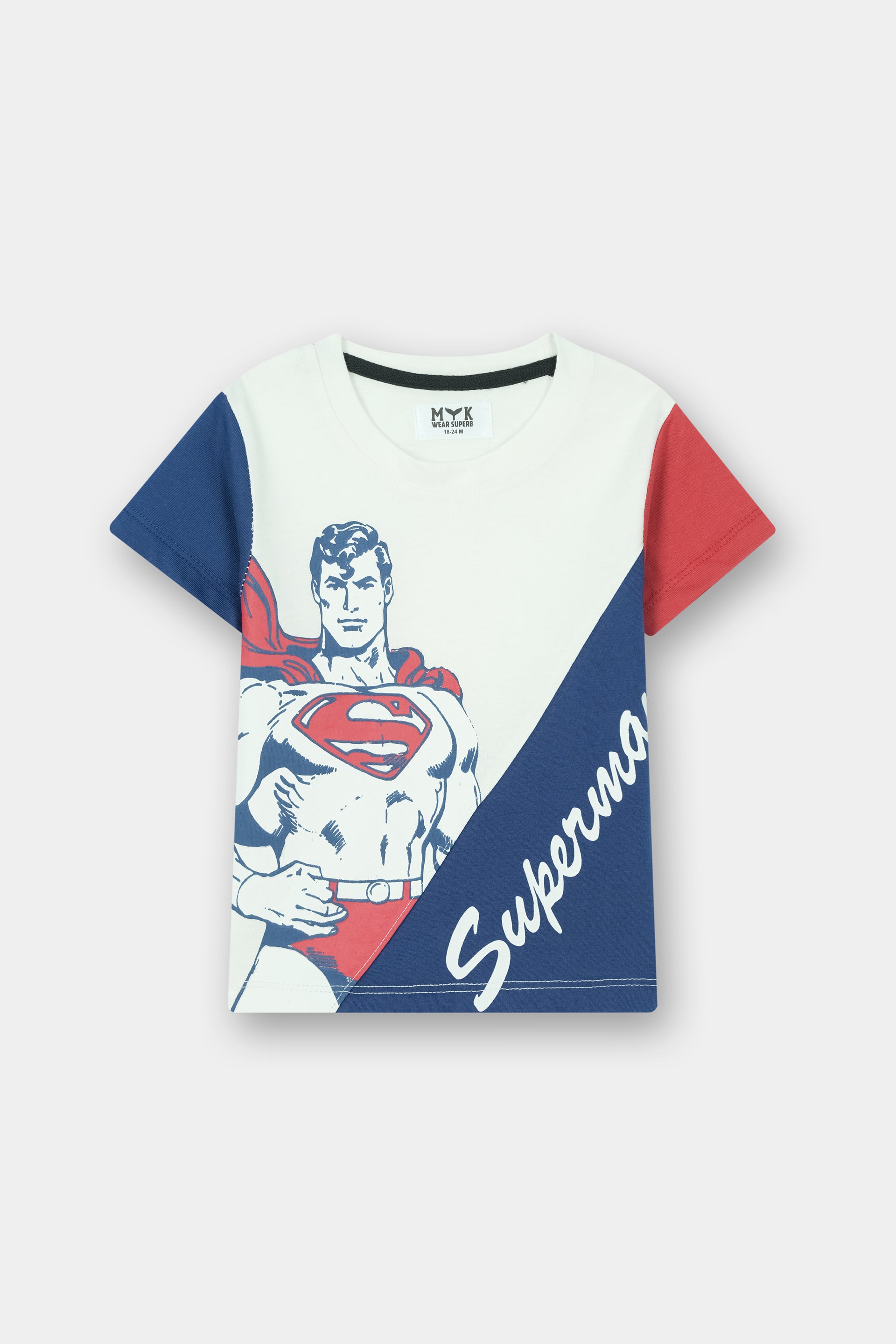 Superman Printed White Blue Summer T-Shirt & Blue Trouser Set for Boys - MYK_Fatimas