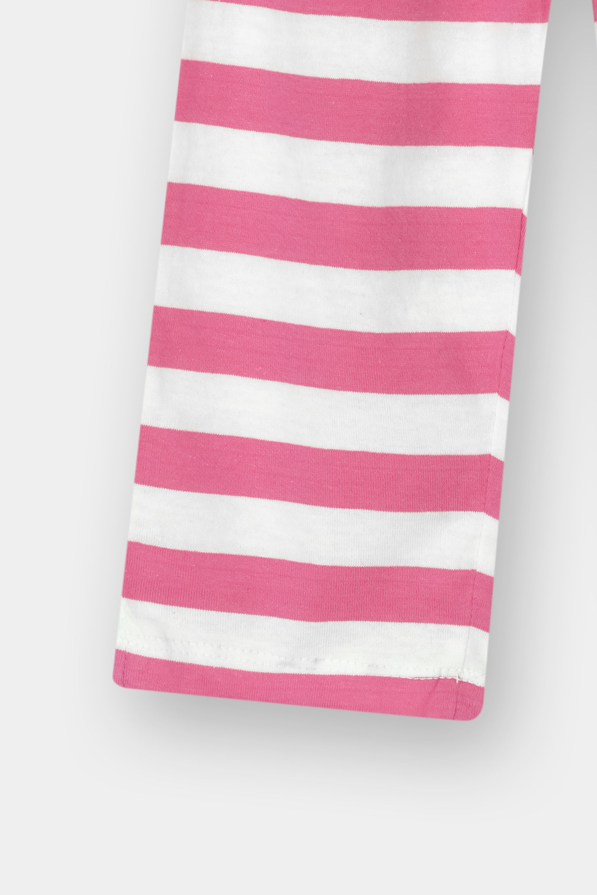 Cute Doll & Cat White Printed T-Shirt with Pink Striped Trouser Set - MYK_Fatimas