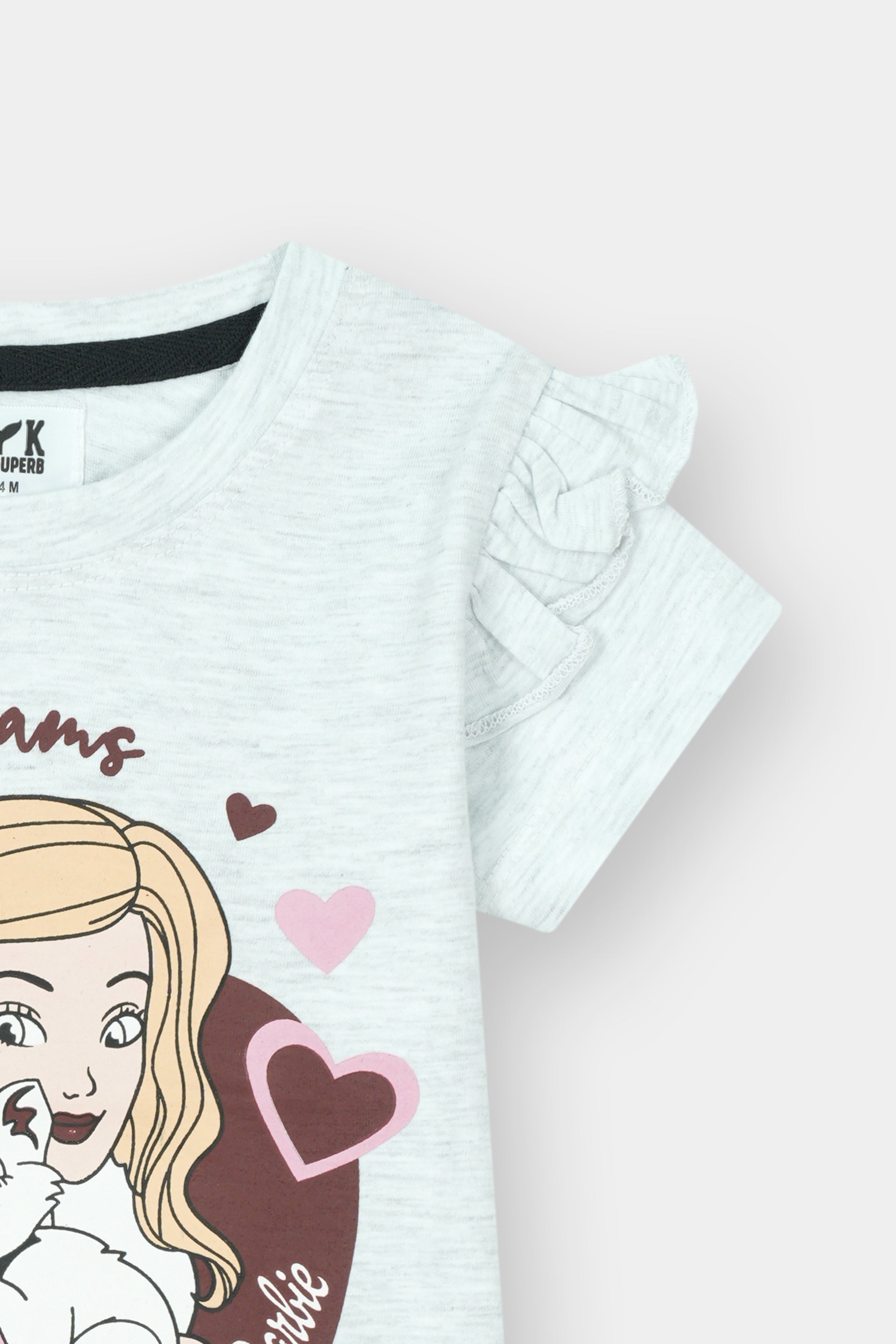 Girls Night Suit - Barbie Sweet Dreams Print Grey Top & Maroon Polka Dot Trousers by MYK - MYK_Fatimas