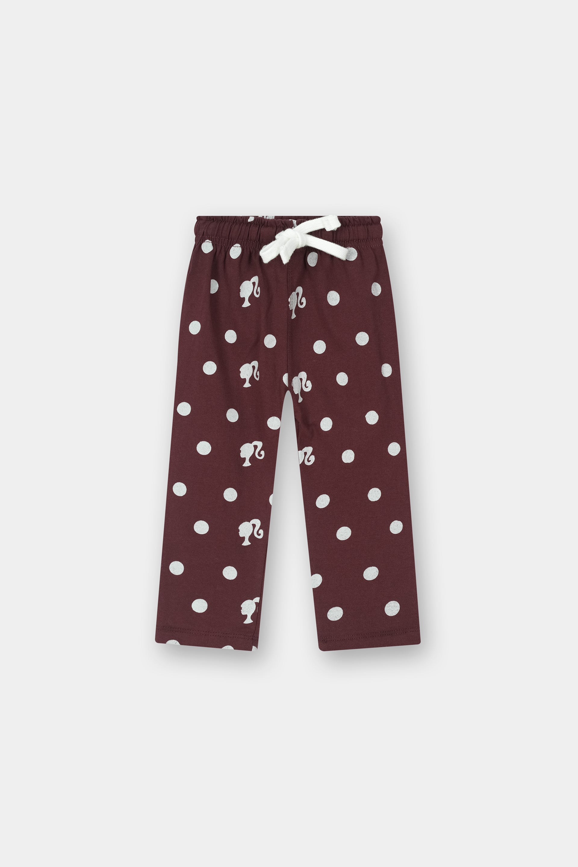 Girls Night Suit - Barbie Sweet Dreams Print Grey Top & Maroon Polka Dot Trousers by MYK - MYK_Fatimas