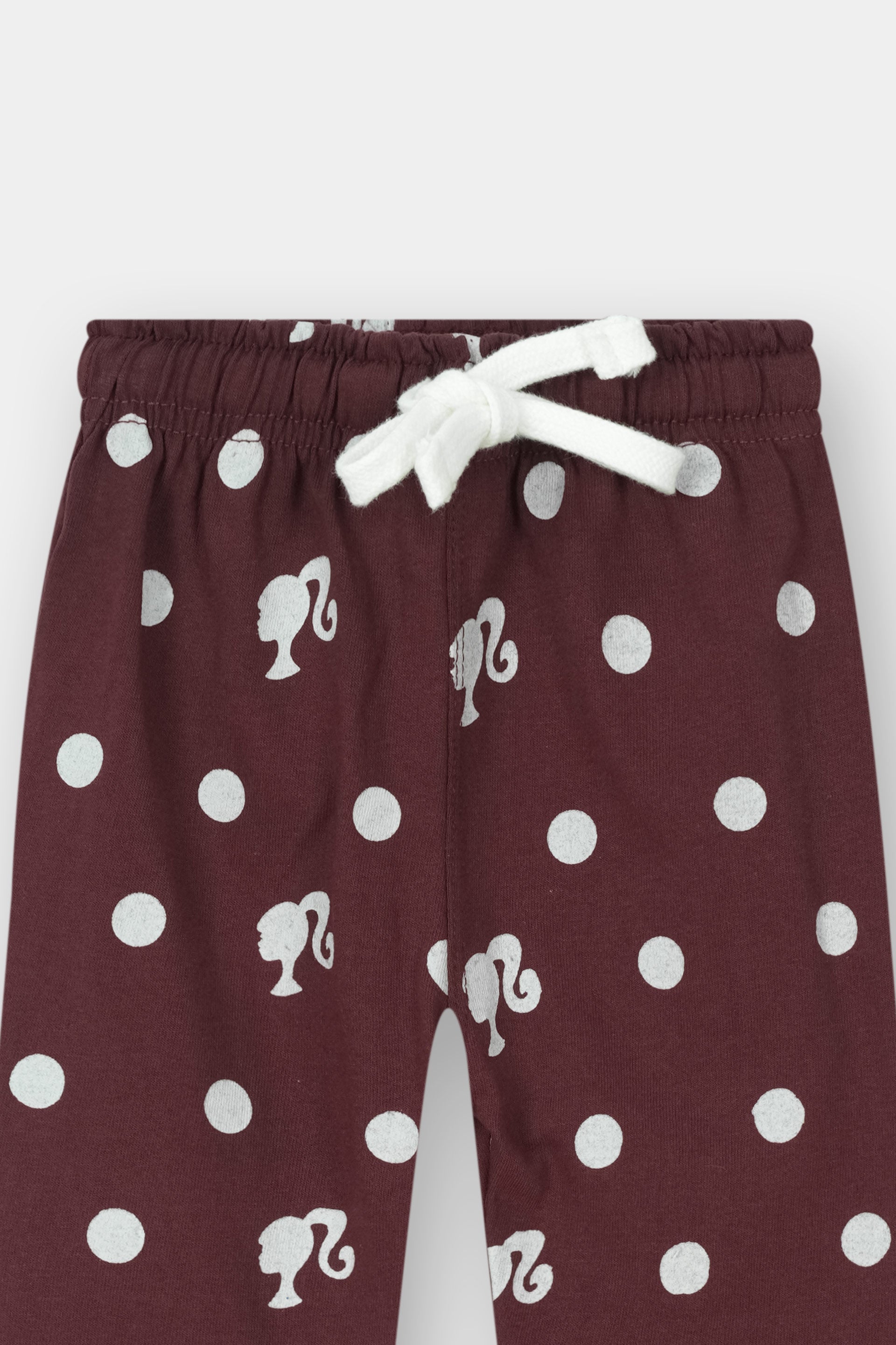 Girls Night Suit - Barbie Sweet Dreams Print Grey Top & Maroon Polka Dot Trousers by MYK - MYK_Fatimas