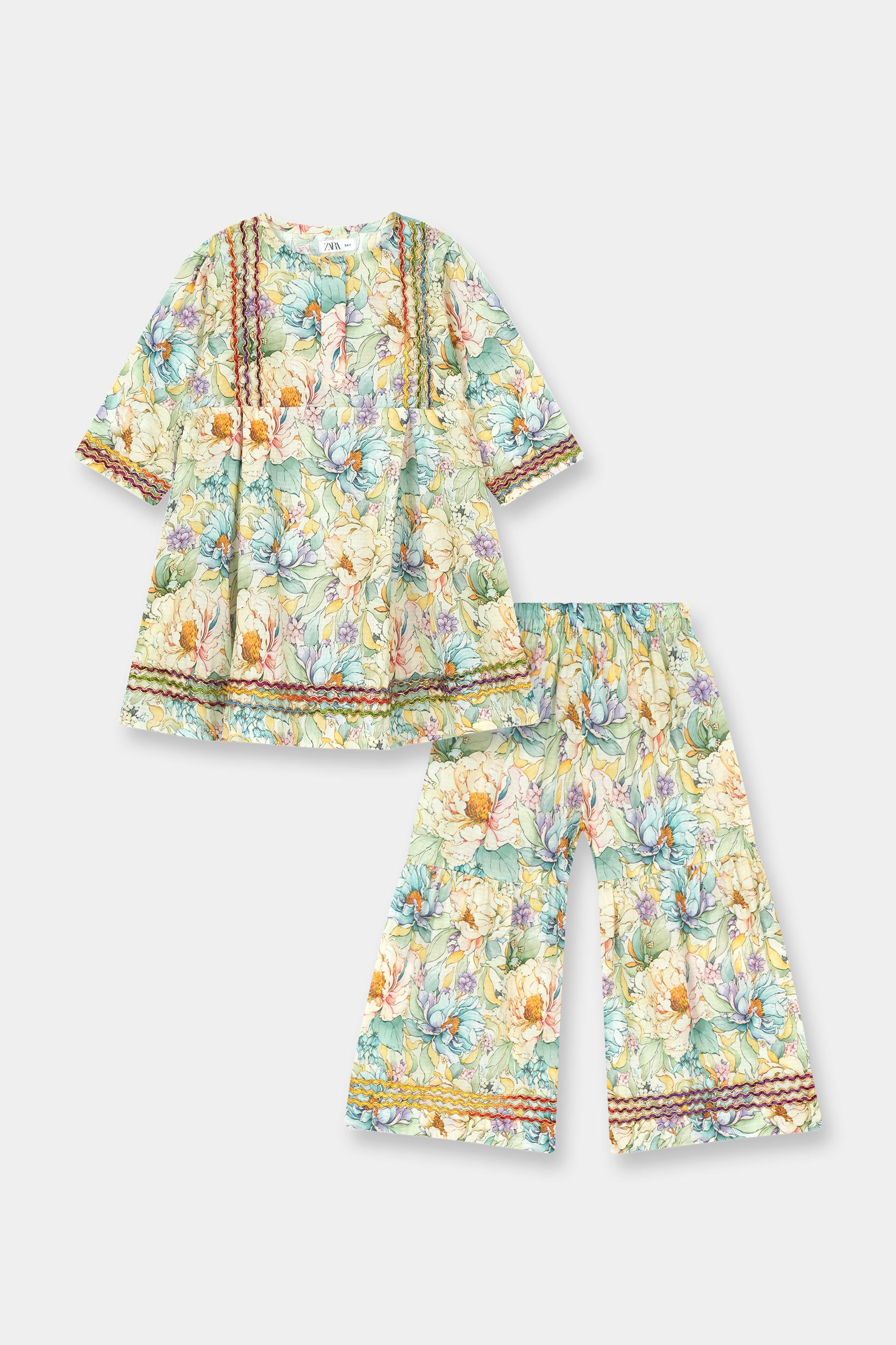Luxury Dora Cotton Lawn Girls Dress – Cream Multicolor Floral - MYK_Fatimas