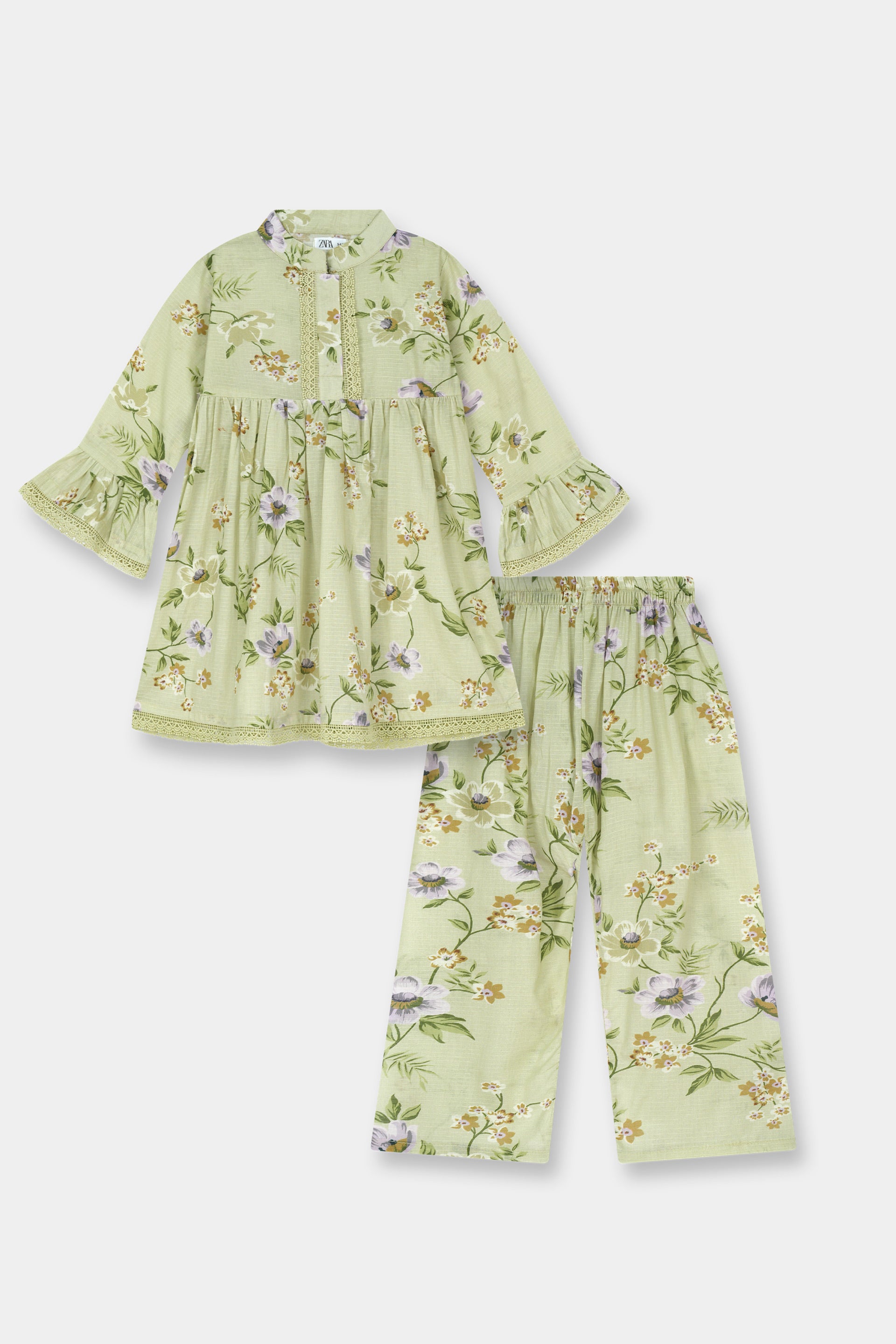 Luxury Cotton Lawn Girls 2 Piece Suit – Light Green Floral - MYK_Fatimas