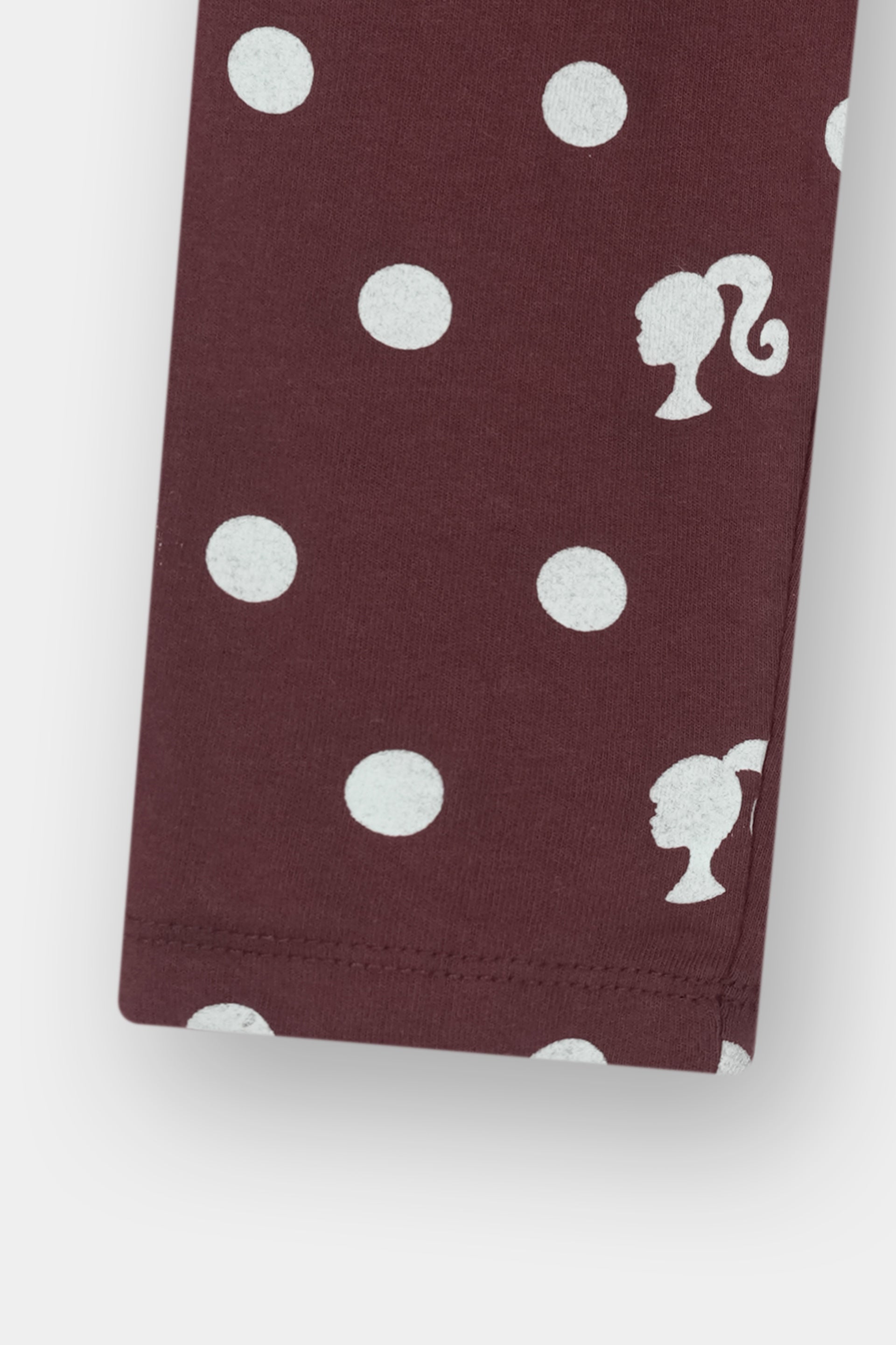 Girls Night Suit - Barbie Sweet Dreams Print Grey Top & Maroon Polka Dot Trousers by MYK - MYK_Fatimas