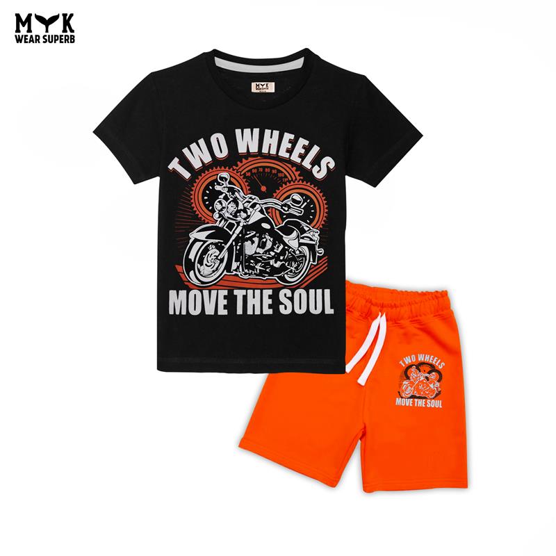 Two Wheels Kids Summer Set – Bold Black & Orange Biker Style