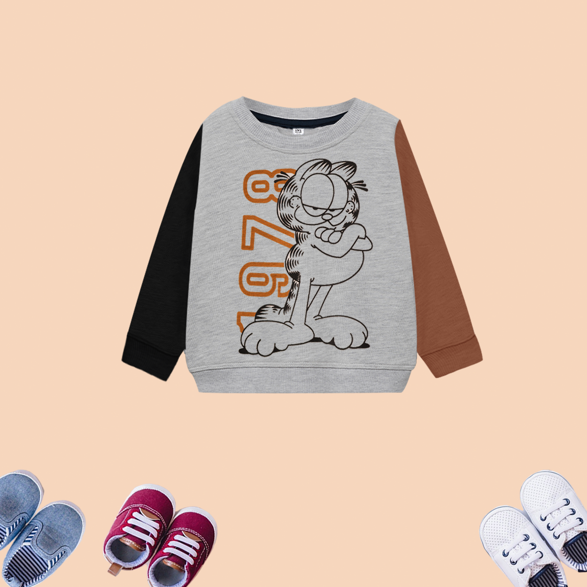 Kids Grey ,brown & black Garfield Print Sweatshirt With Panel Trouser Premium Quality Set