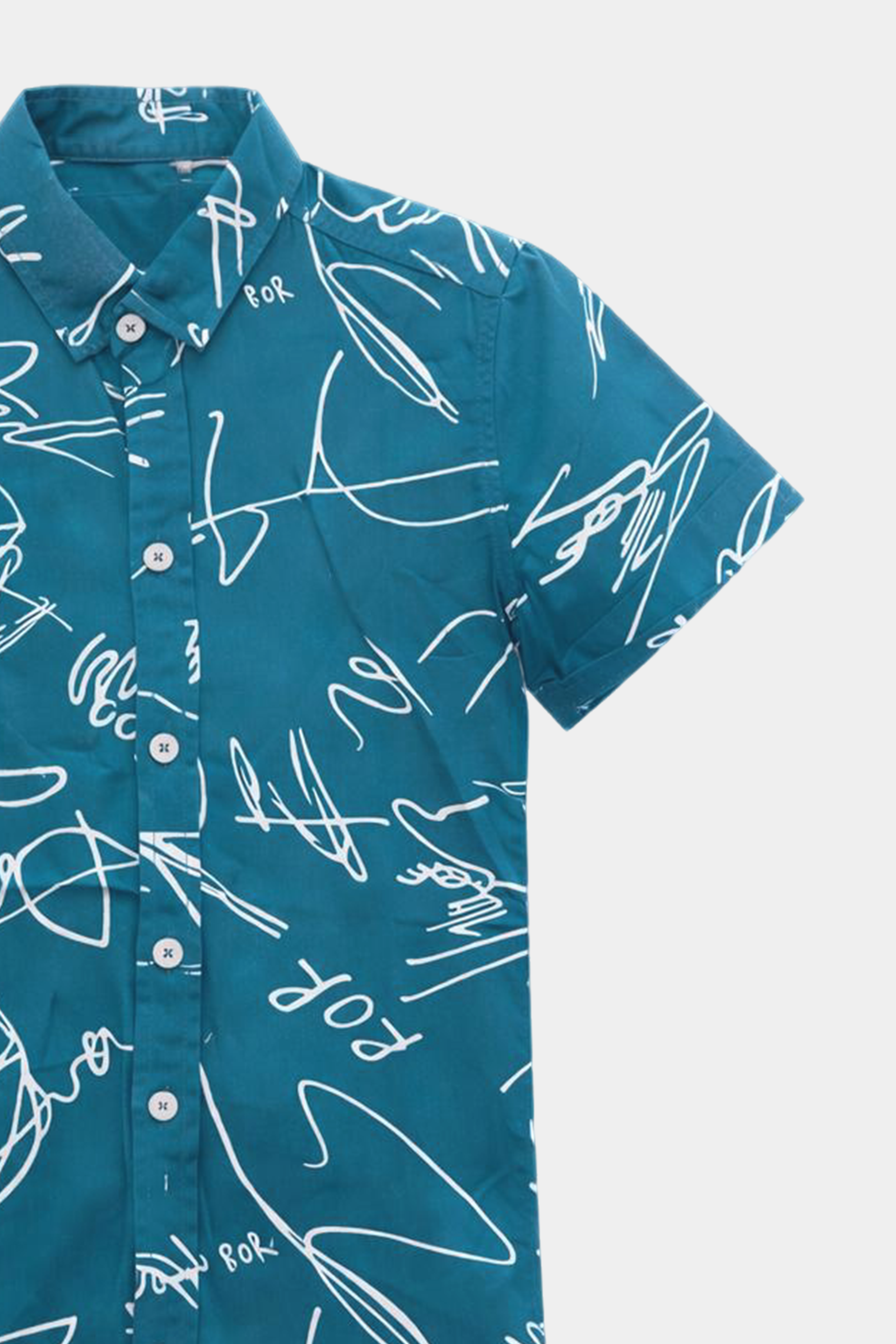 Teal Scribble Print Linen Shirt & Shorts Set - MYK_Fatimas