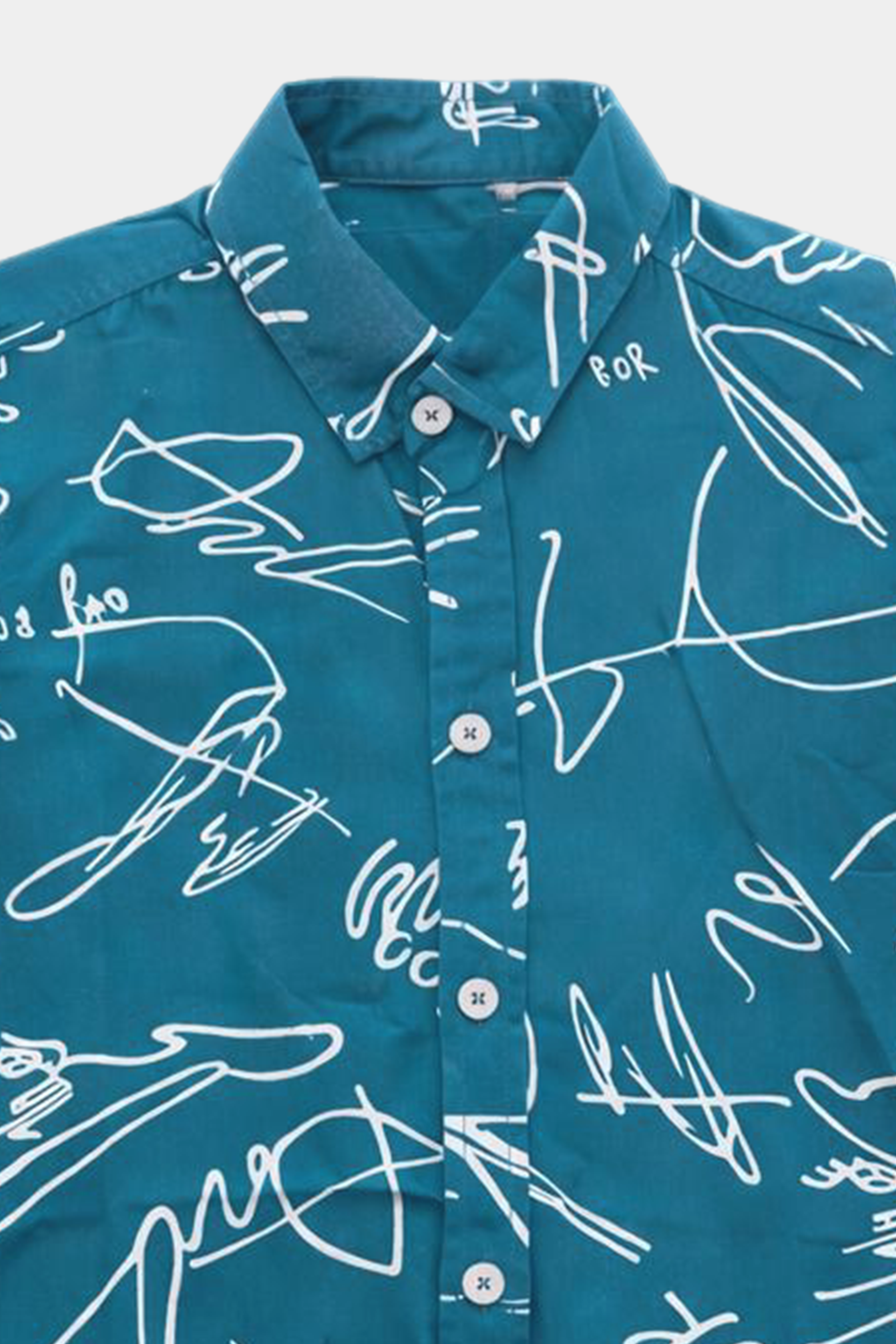 Teal Scribble Print Linen Shirt & Shorts Set - MYK_Fatimas