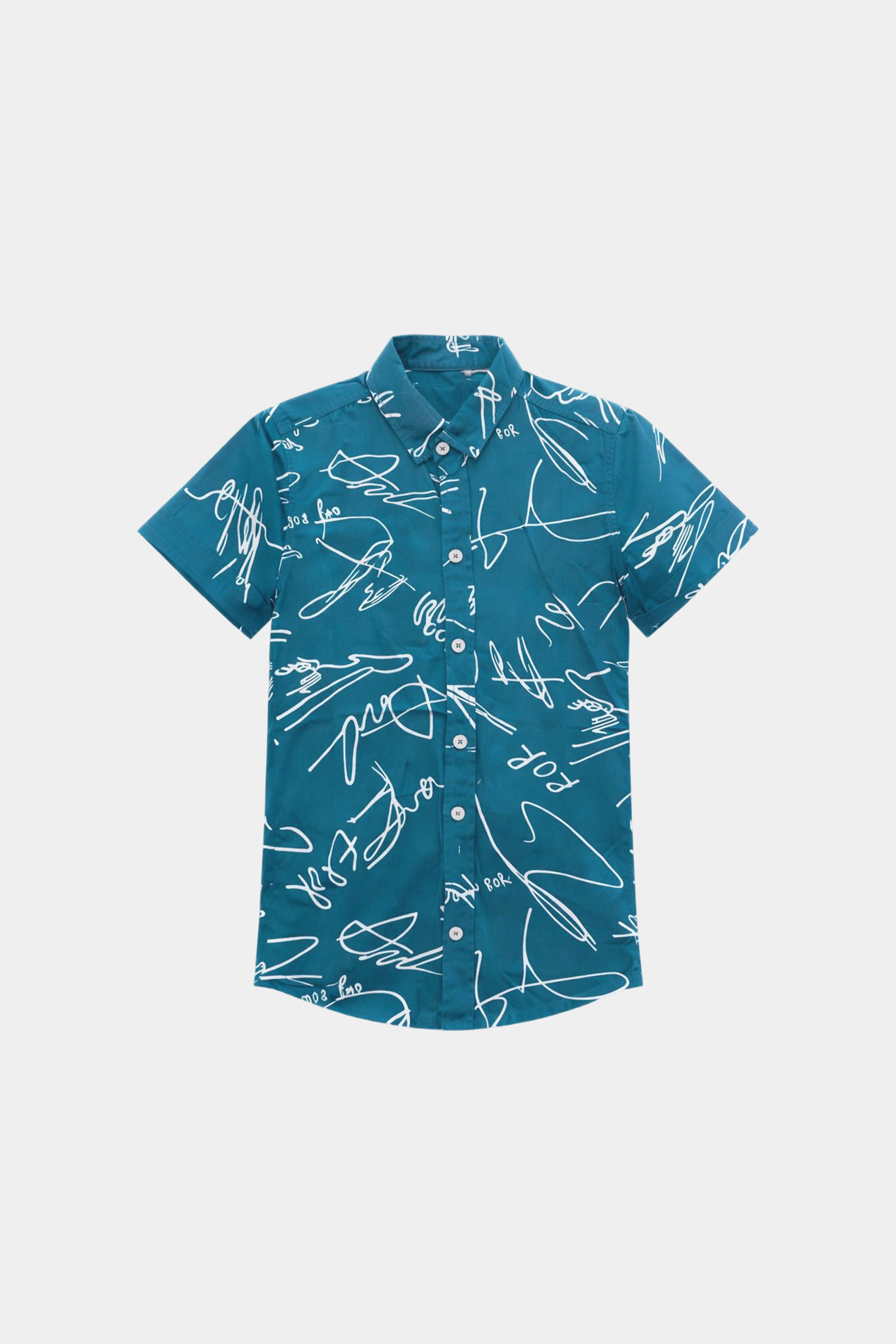 Teal Scribble Print Linen Shirt & Shorts Set - MYK_Fatimas