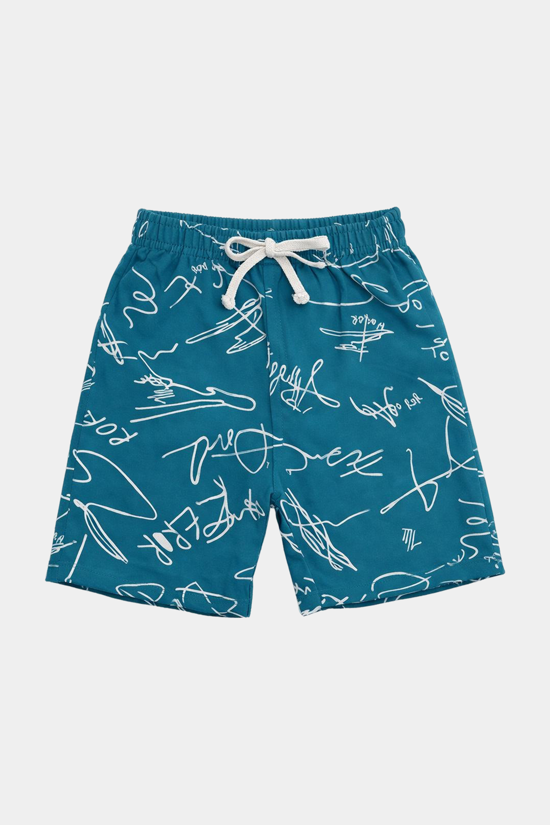 Teal Scribble Print Linen Shirt & Shorts Set - MYK_Fatimas