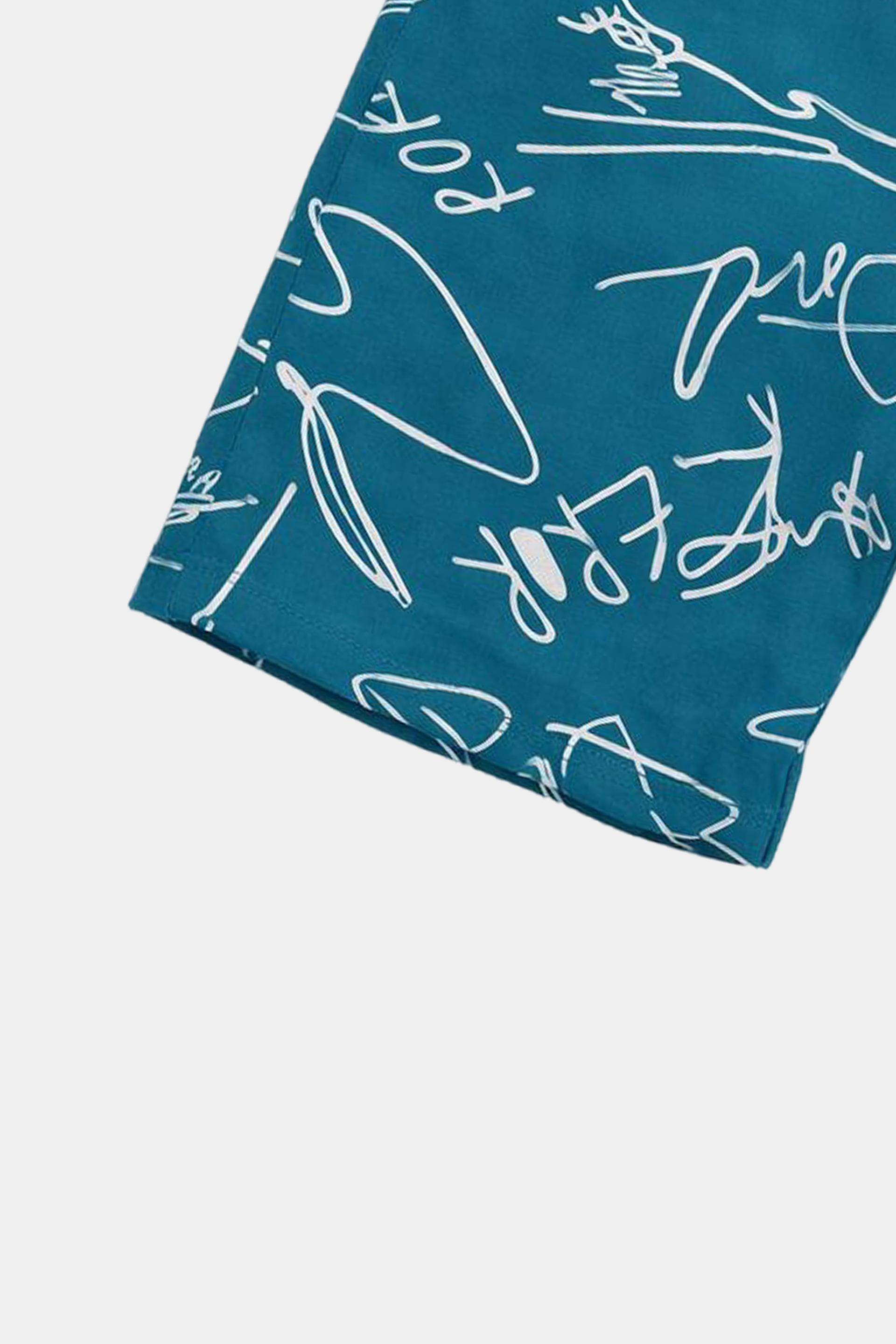 Teal Scribble Print Linen Shirt & Shorts Set - MYK_Fatimas