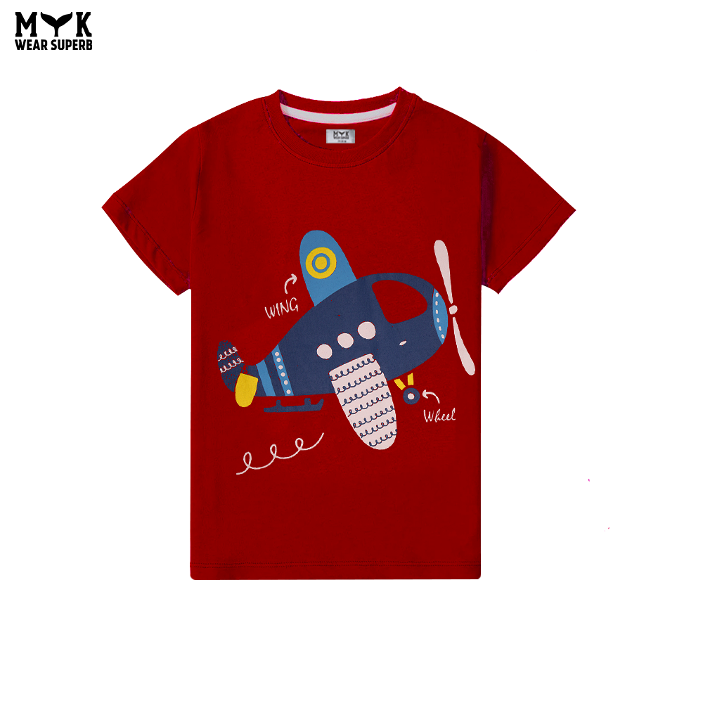 Boys’ Cartoon Airplane Adventure T-Shirt – Bright Red