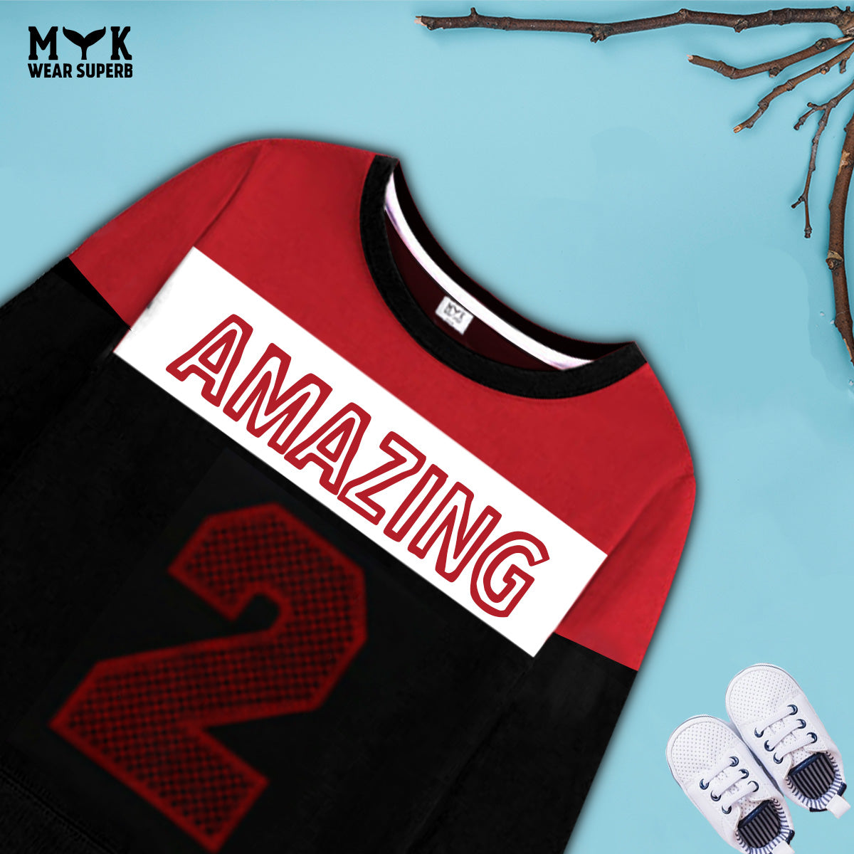 Baby Boy Amazing 2 Red & Black Sweatshirt With Pocket Trouser Long Sleeves Outfit