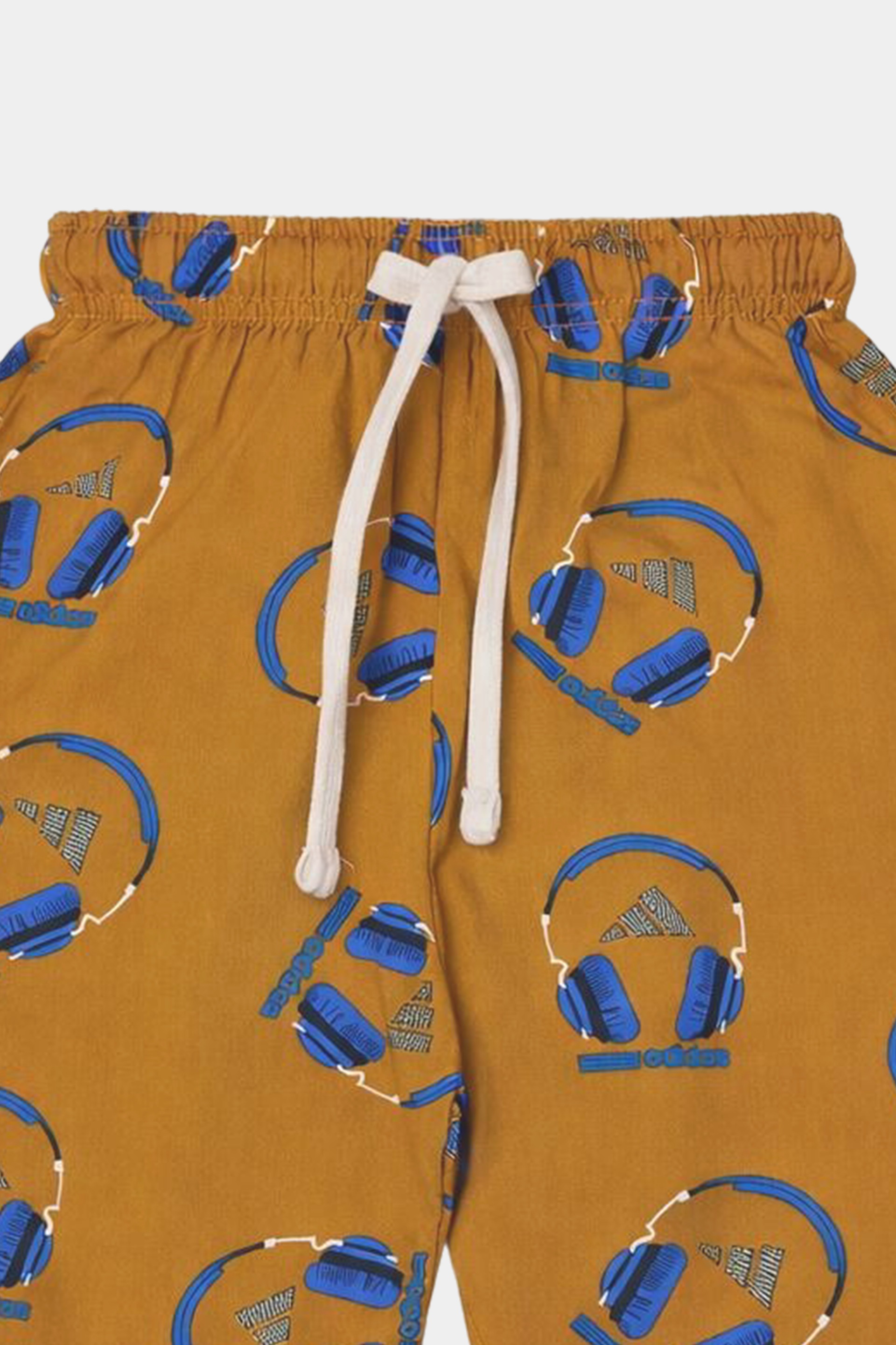 Boys Summer Linen Co-ord Set – Mustard Headphone Print Shirt & Shorts - MYK_Fatimas