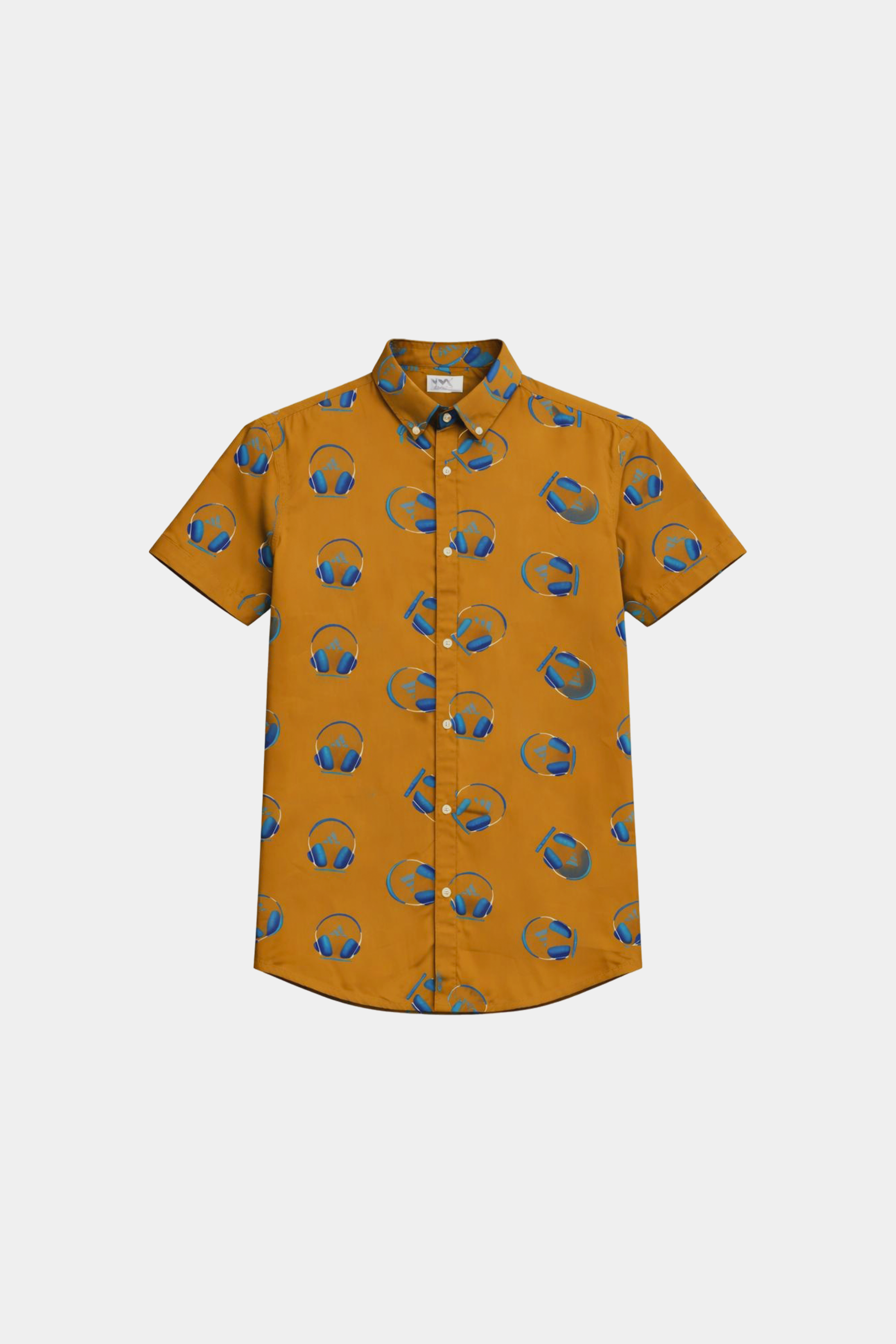 Boys Summer Linen Co-ord Set – Mustard Headphone Print Shirt & Shorts - MYK_Fatimas