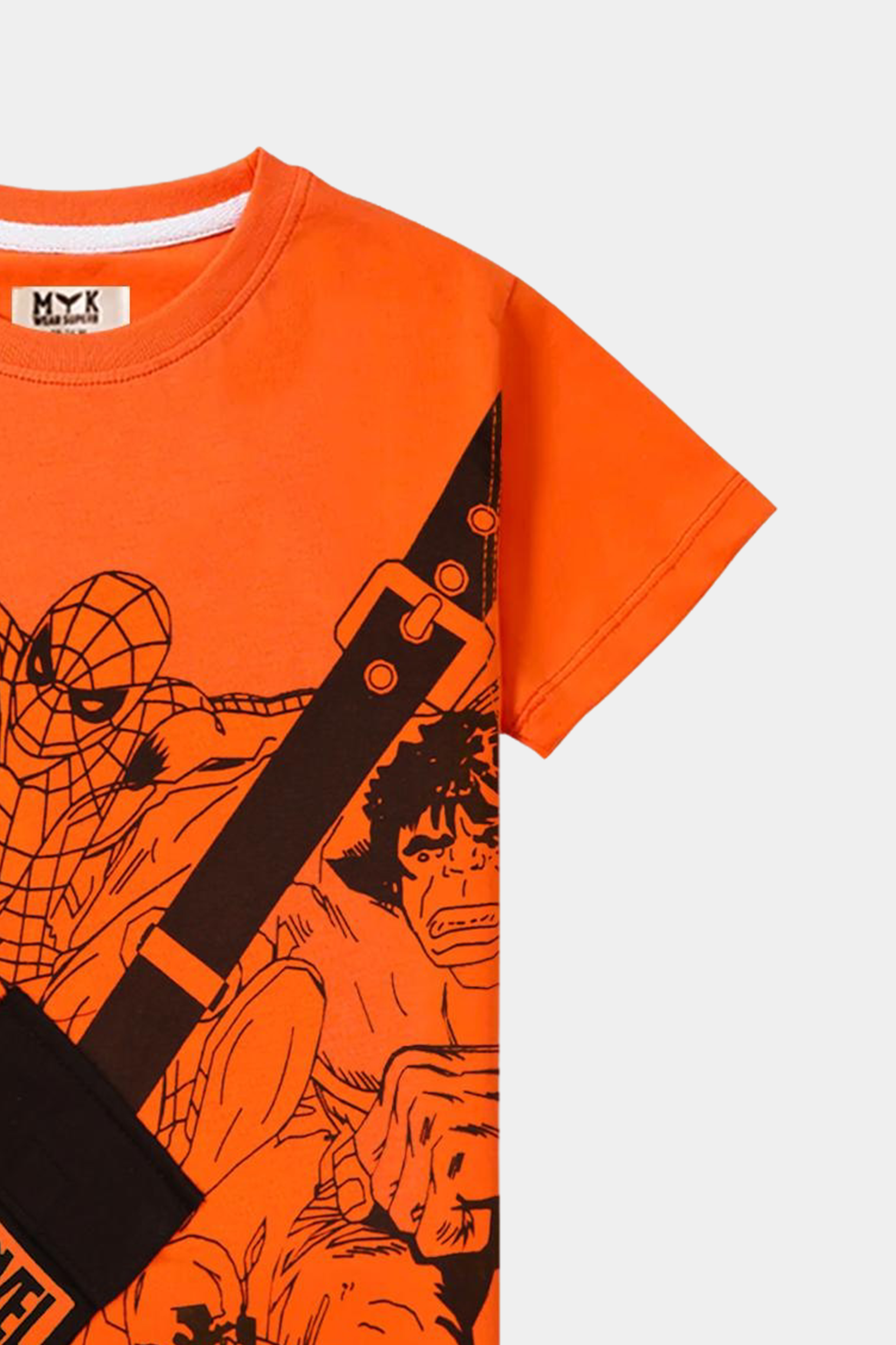Marvel-Inspired Black Trouser & Orange Shirt Set for Kids – Superhero - MYK_Fatimas