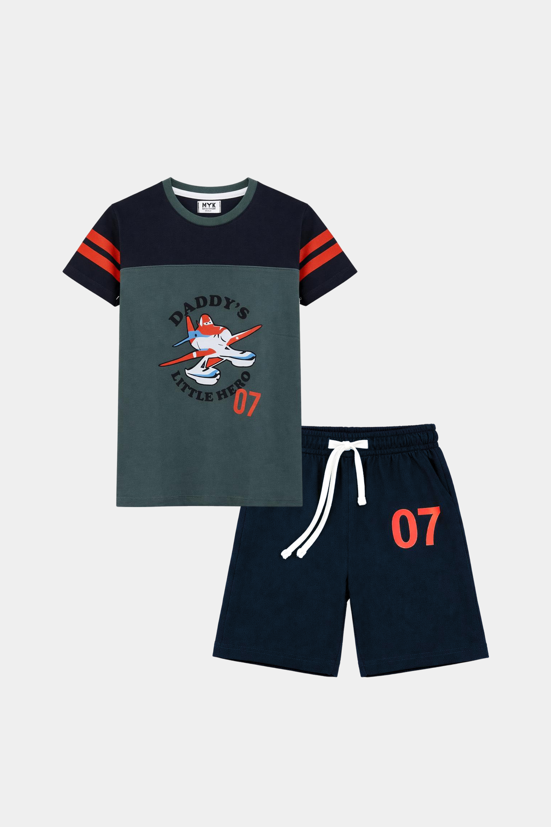 Daddy’s Little Hero Boys Summer Set – Airplane Print Tee with No. 07 Shorts - MYK_Fatimas