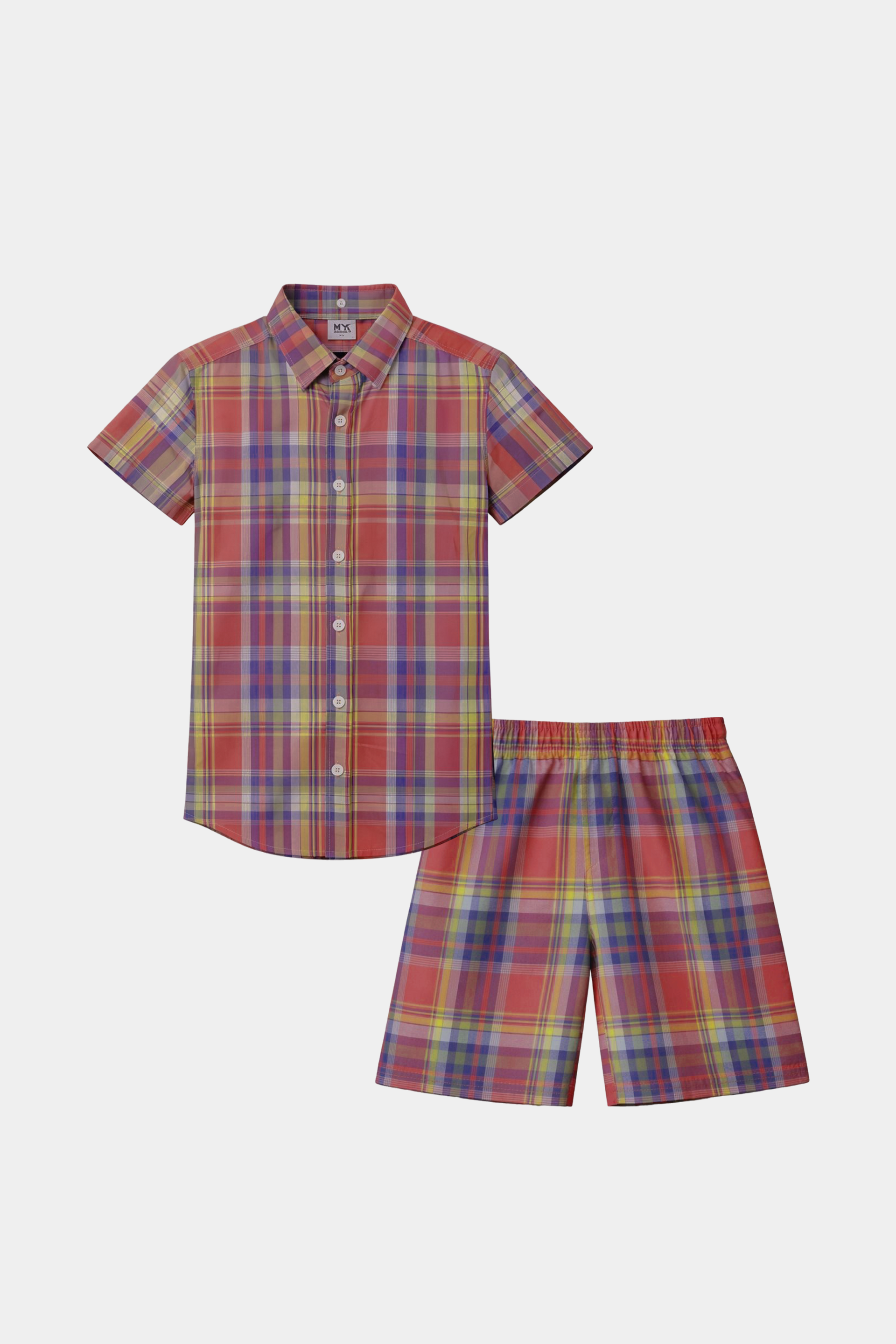 Boys Multicolor Plaid Shirt & Shorts Set – Summer Kids Outfit - MYK_Fatimas