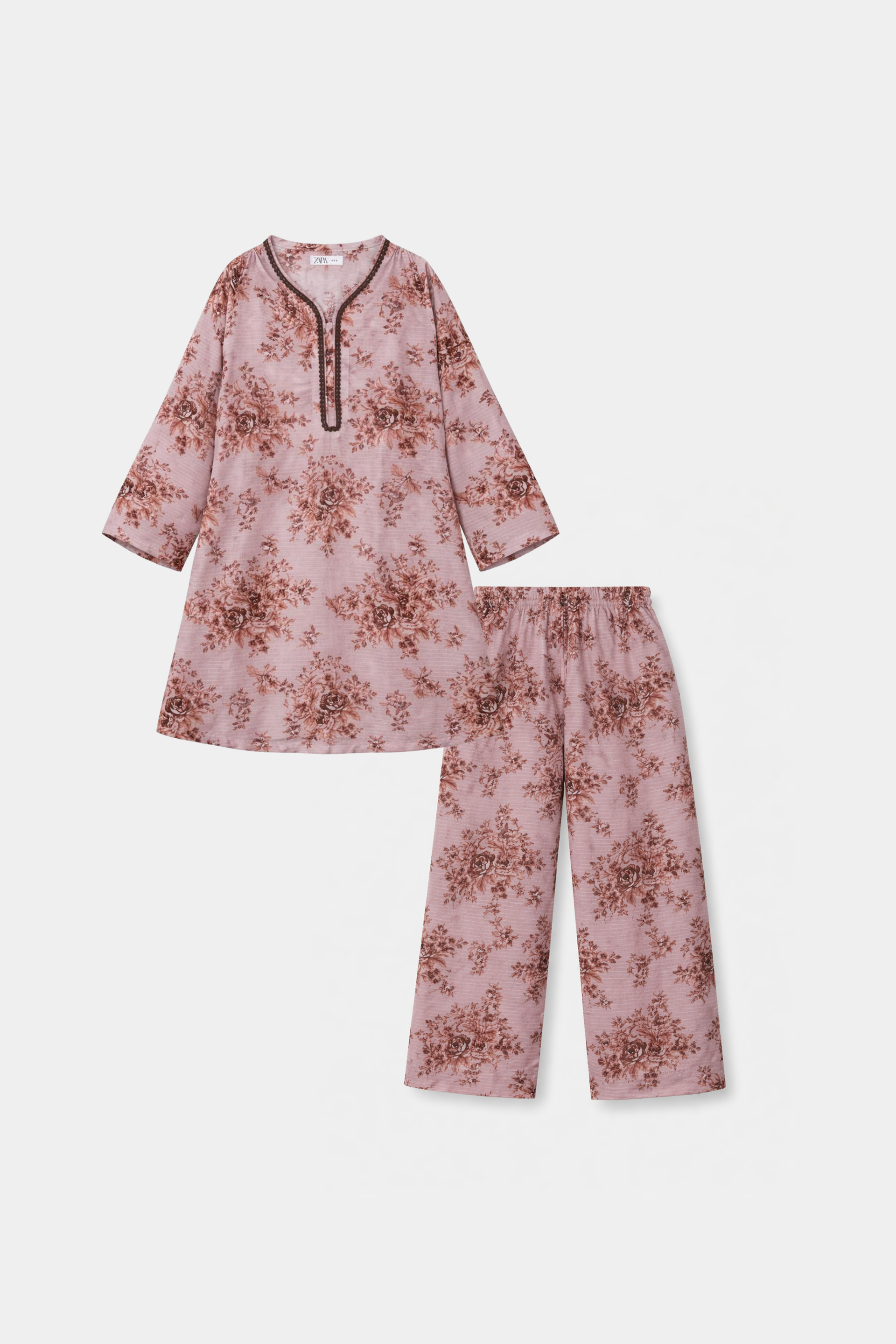 Luxury Cotton Lawn Girls 2 Piece Suit – Dusty Rose Floral - MYK_Fatimas
