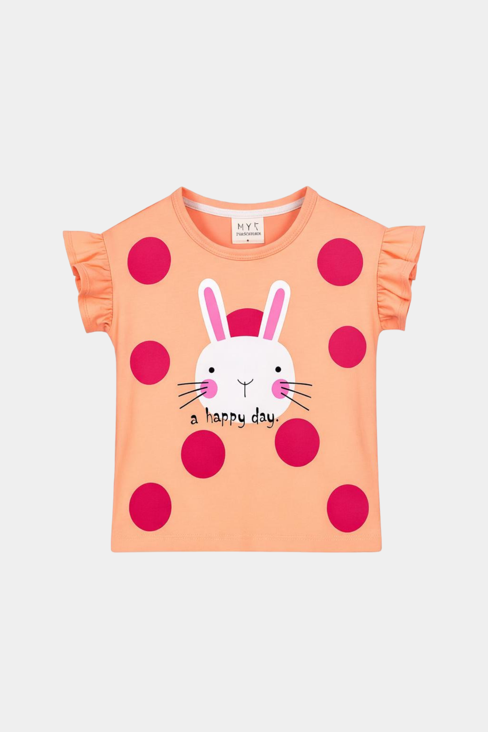 Girls' “A Happy Day” Bunny Polka Dot Summer Set – Peach & Pink - MYK_Fatimas