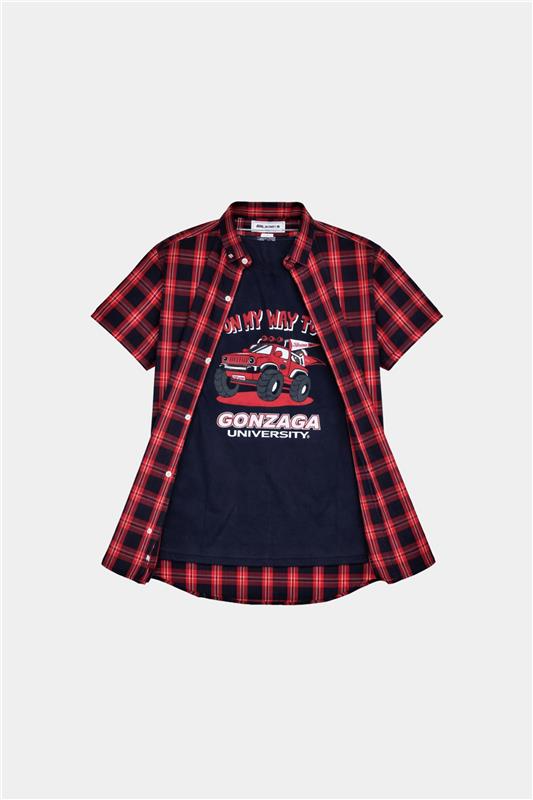 On My Way to Adventure Check Double Shirt Blue Box Red & Whit Lining - MYK_Fatimas