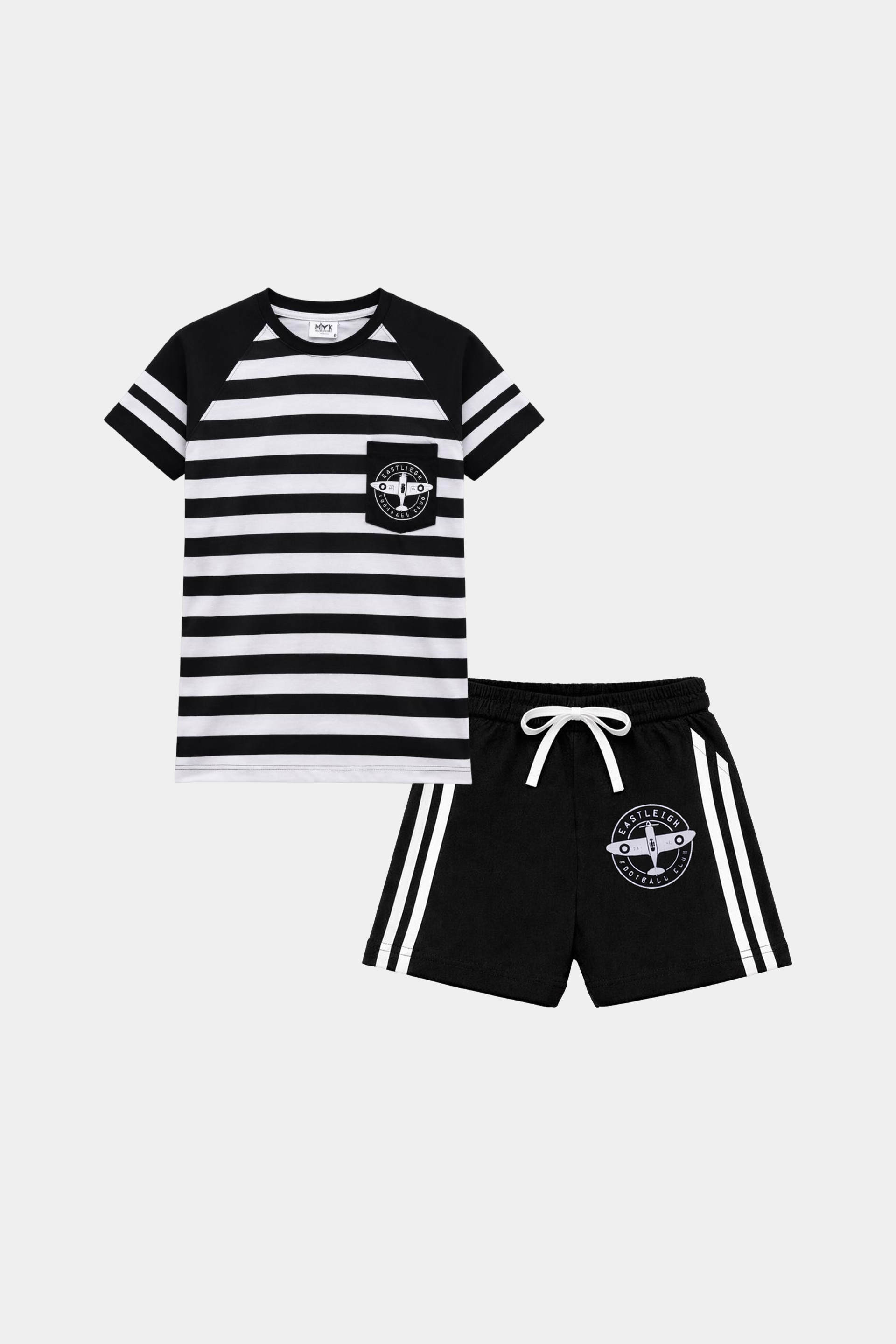 Boys Black & White Aeroplane Print Summer Co-Ord Set - MYK_Fatimas