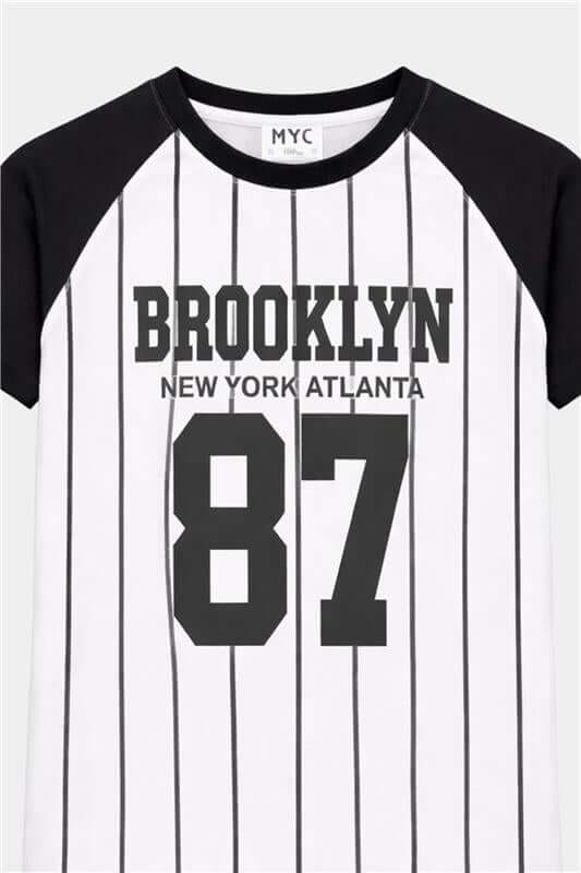 Boys Brooklyn 87 Striped T-Shirt & Navy Jogger Pants Co-Ord Set - MYK_Fatimas