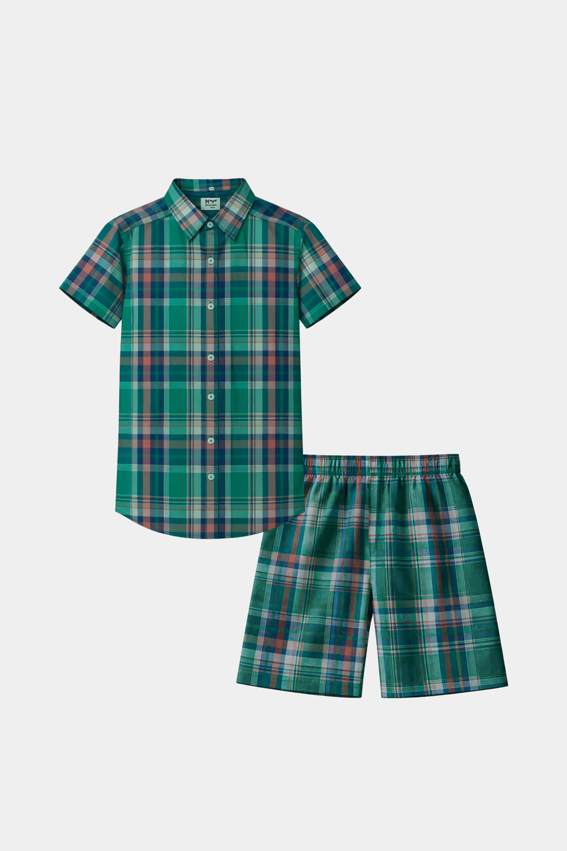 Boys Green Checkered Shirt & Matching Shorts Summer Outfit Set - MYK_Fatimas