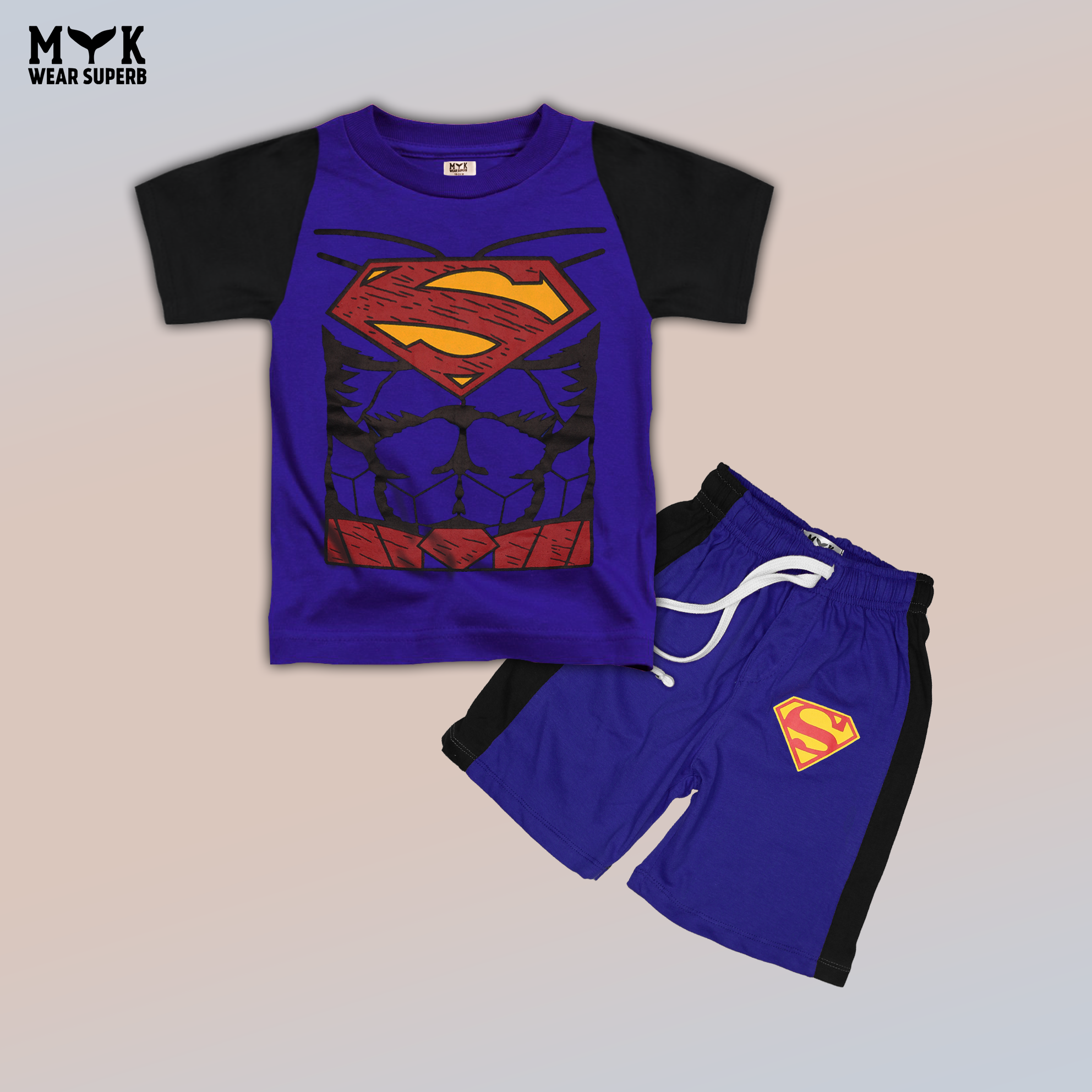 Boys Superman Muscle Blue Graphic T-Shirt & Shorts Set