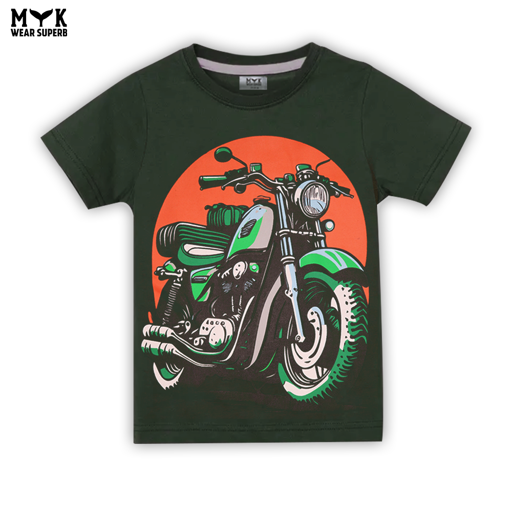 Boys’ Biker Graphic Summer T-Shirt – Dark Green