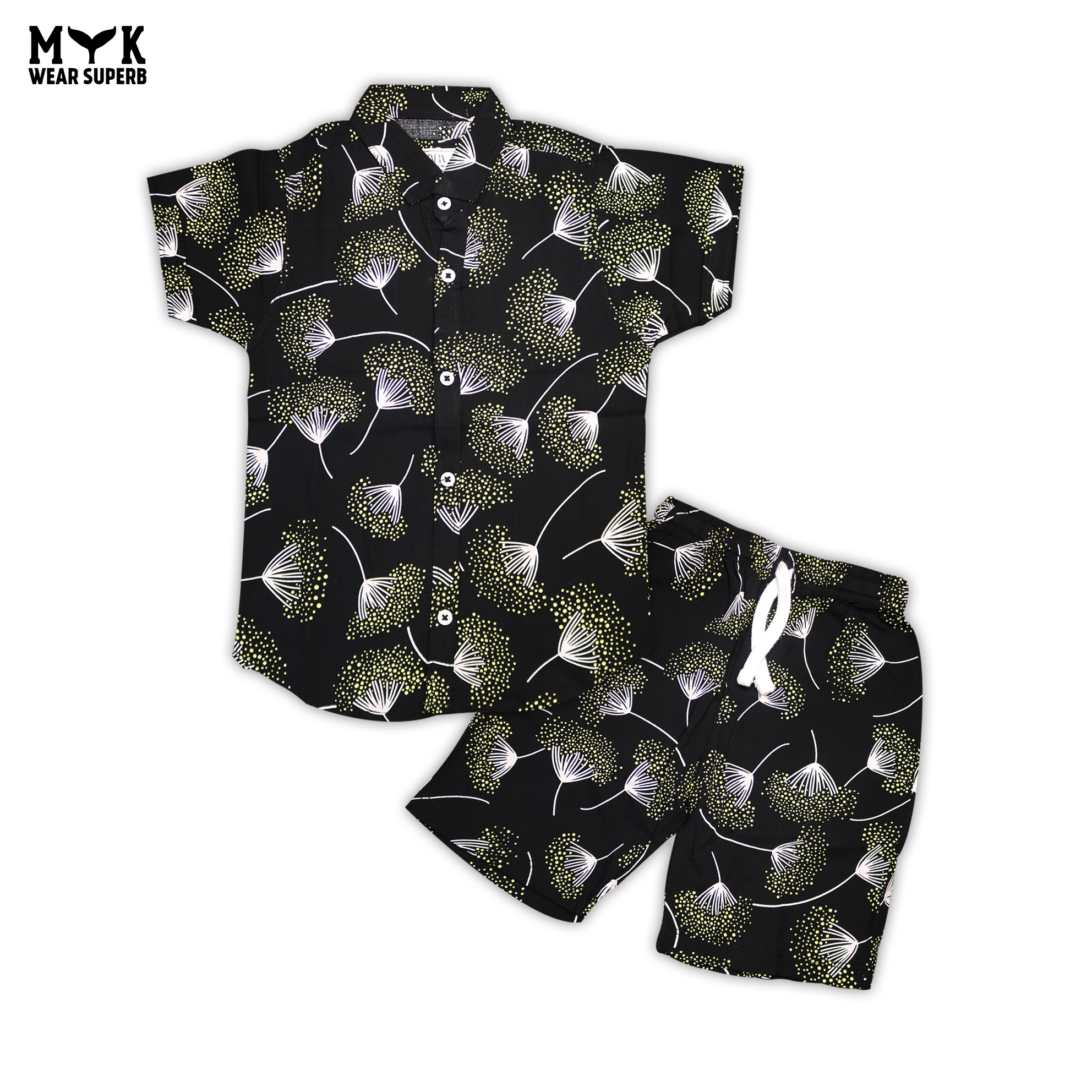 Tropical Bloom Black Shirt & Shorts Set for Kids