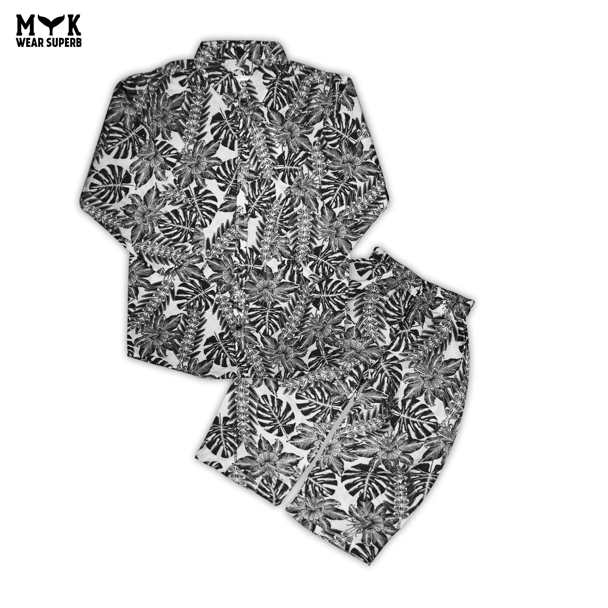 Black & White Floral Leaf Print Co-Ord Set