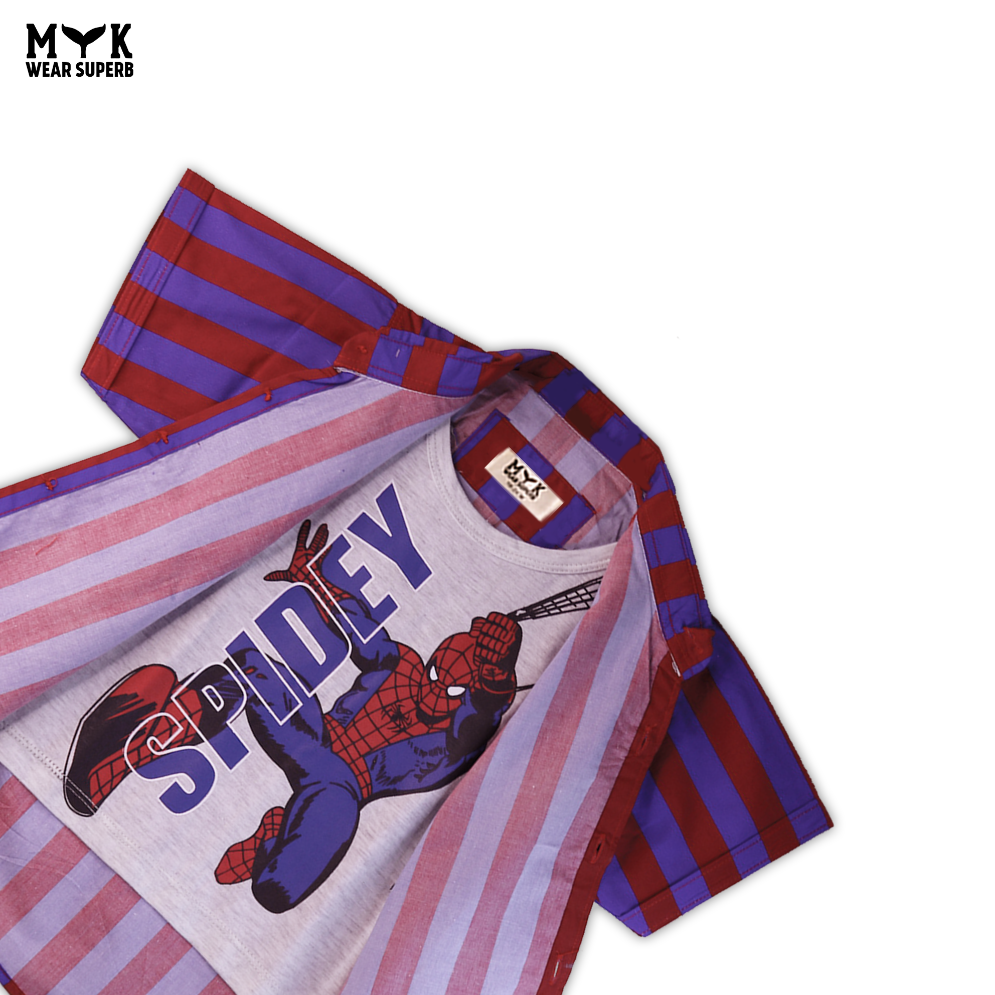 Spidey Striped Open Casual Shirt Set