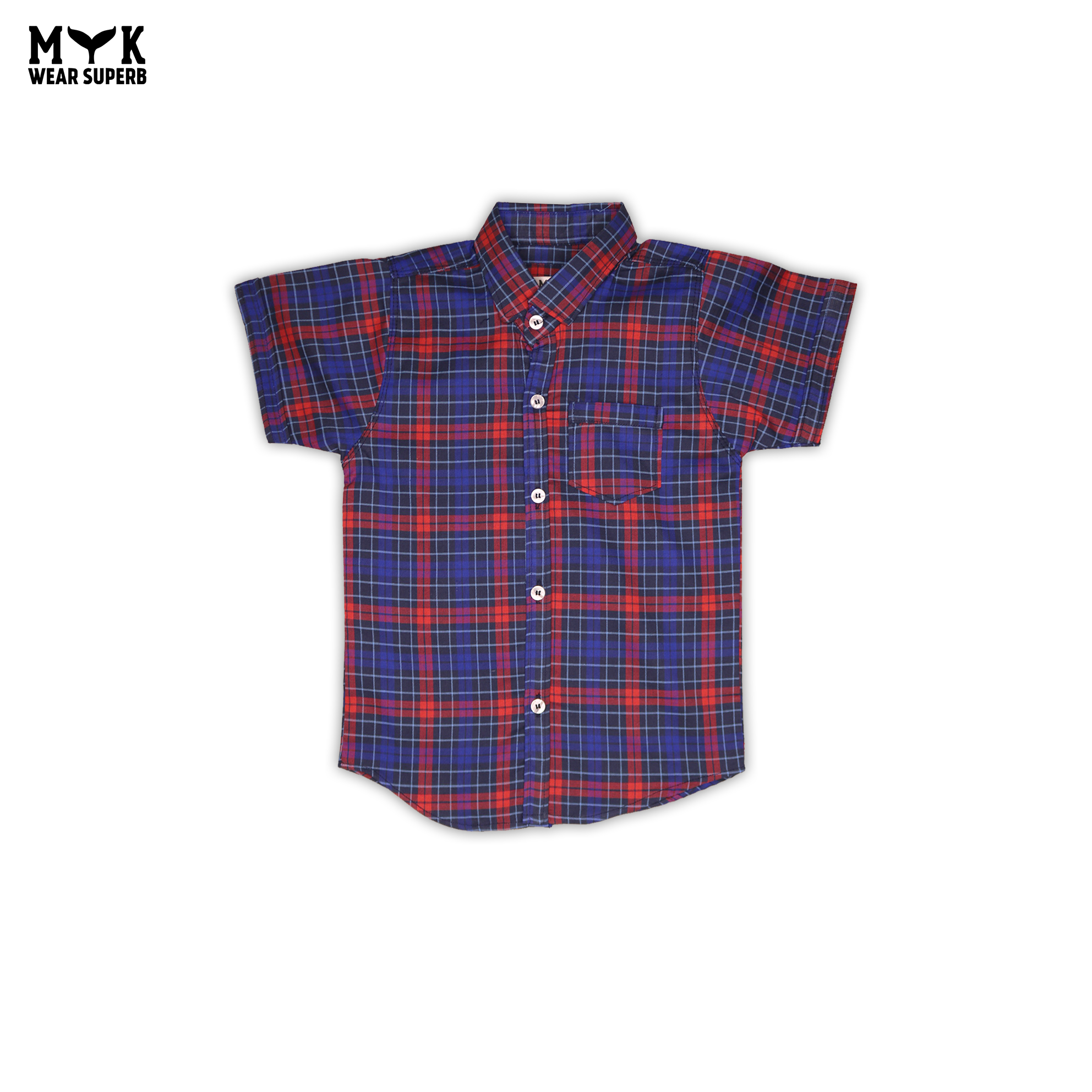 Boys' Casual Plaid Short-Sleeve Shirt – Red & Blue