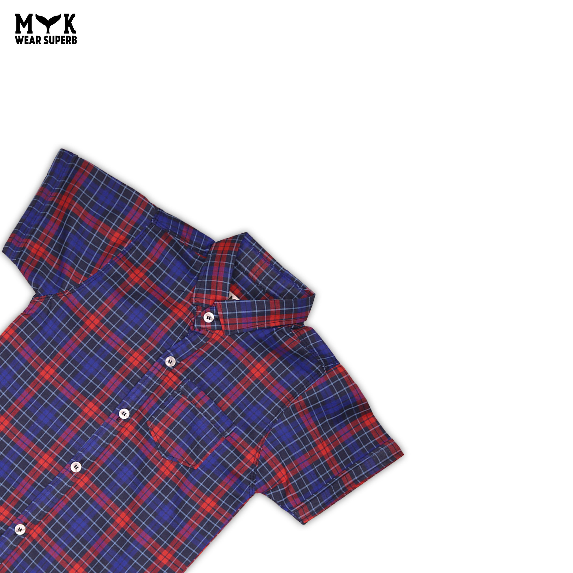 Boys' Casual Plaid Short-Sleeve Shirt – Red & Blue