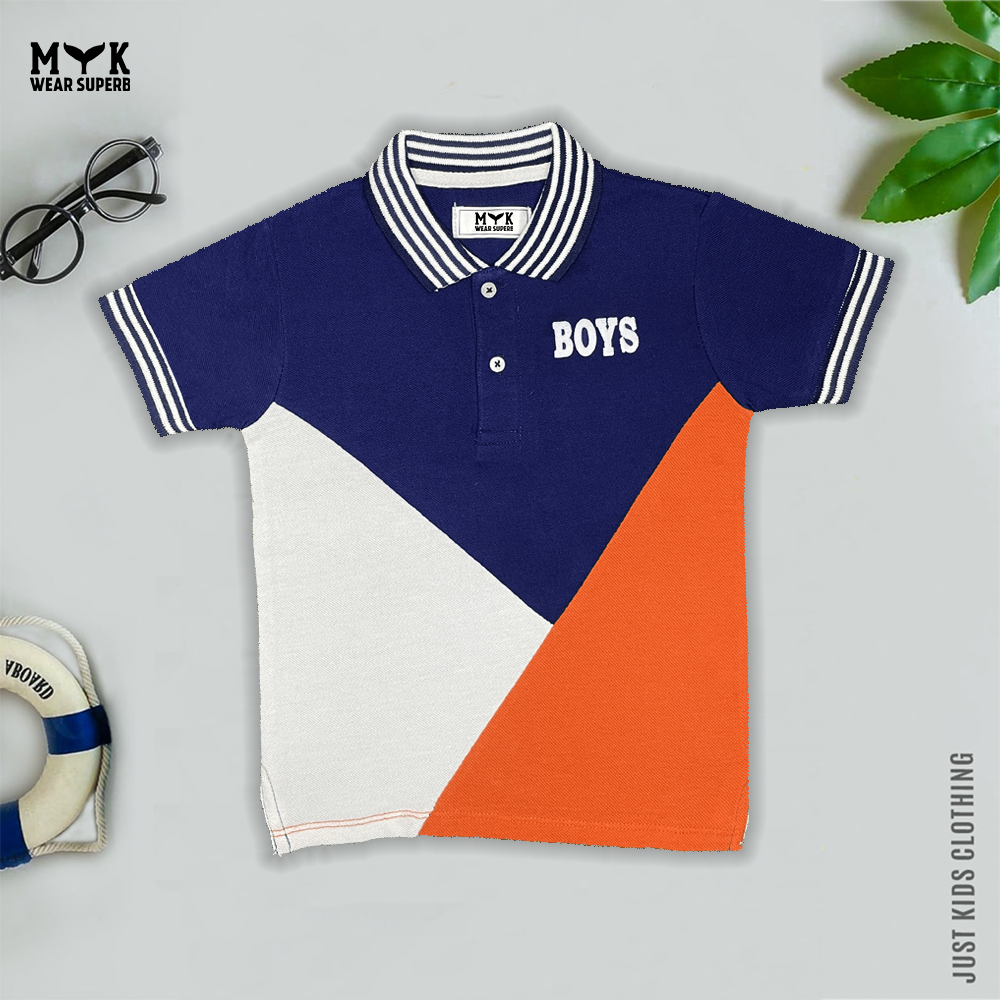Orange , White and dark blue Boys Polo shirt