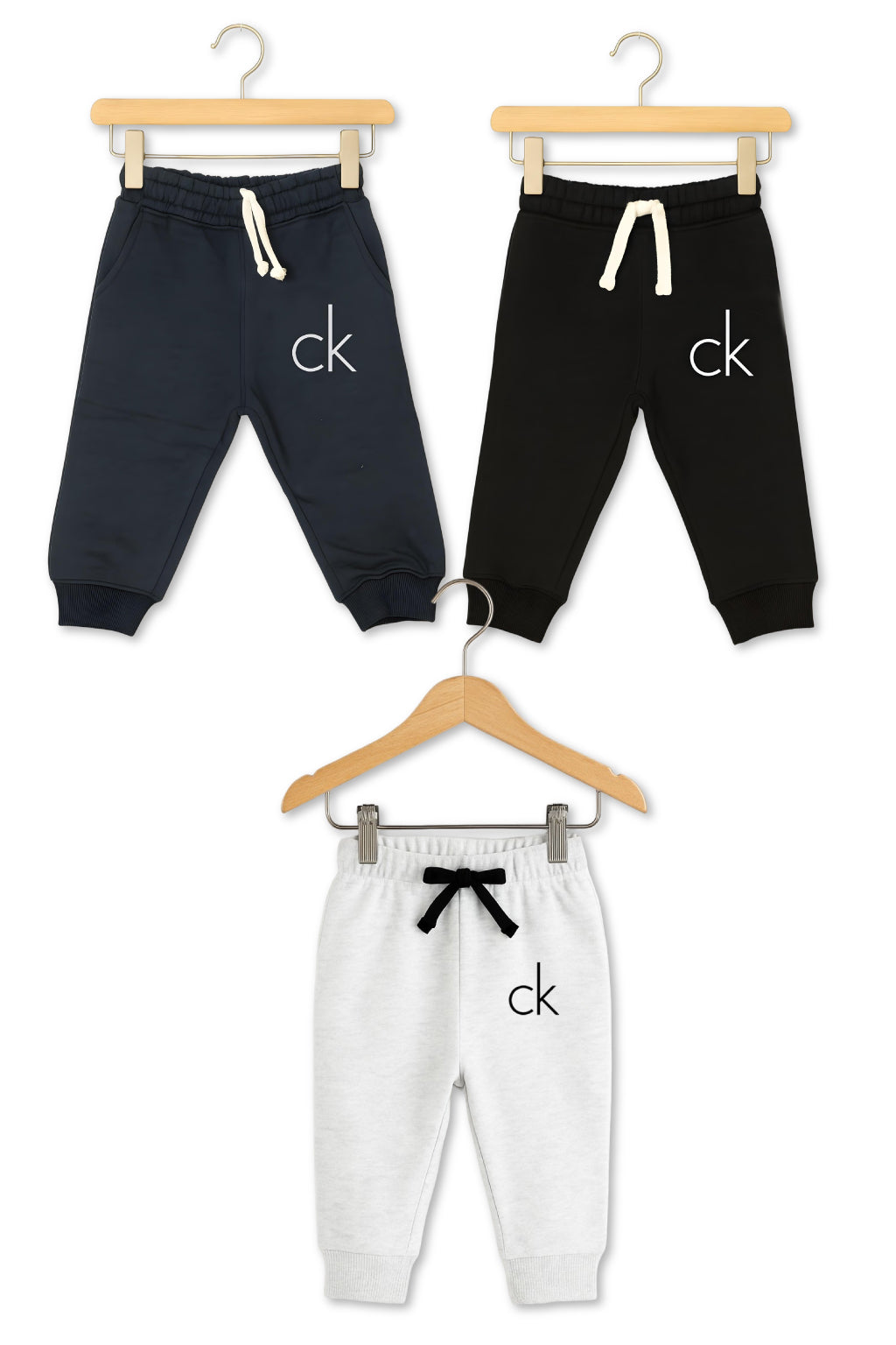 Set of 3 Joggers Black Light Grey & White