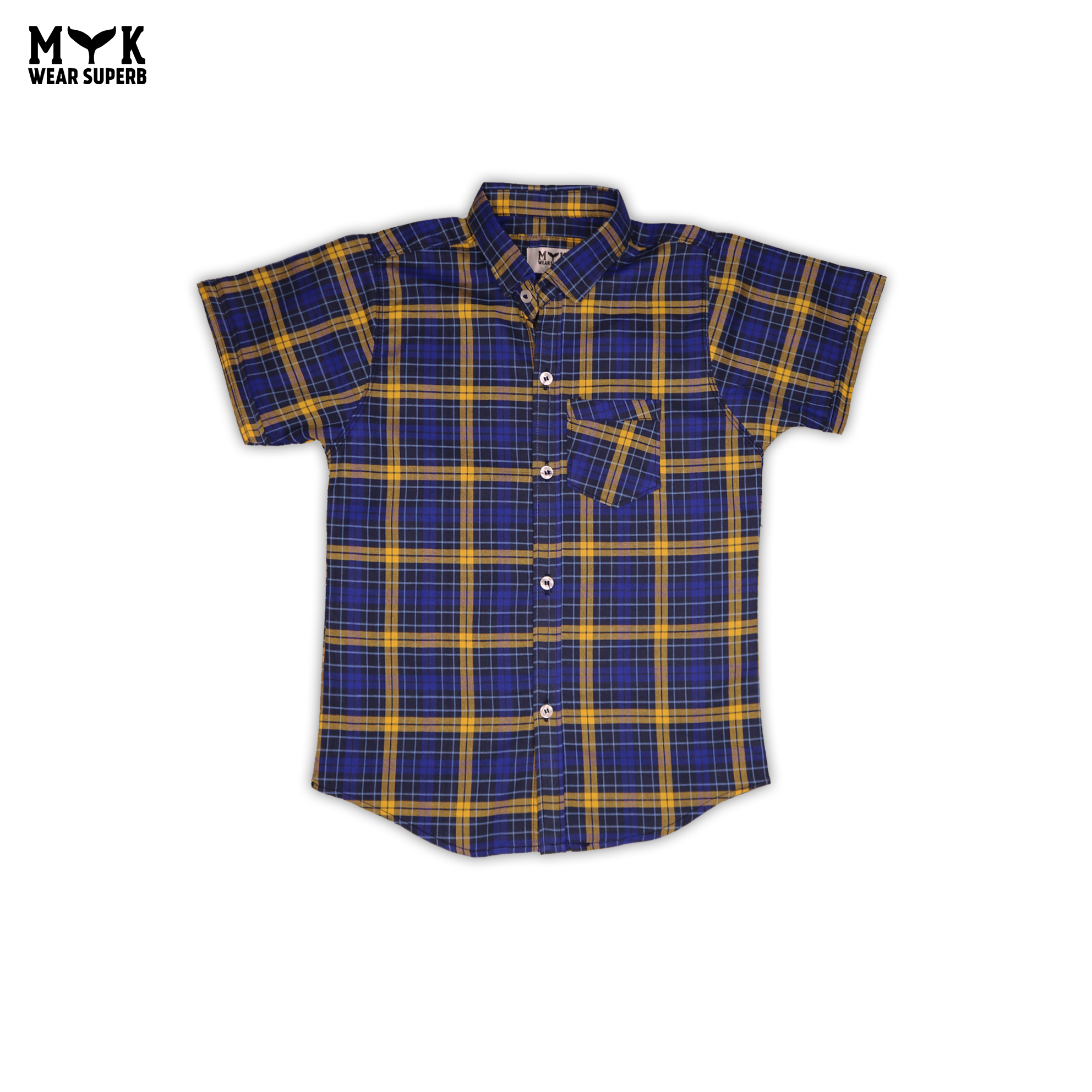 Boys' Casual Plaid Short-Sleeve Shirt – Blue & Yellow