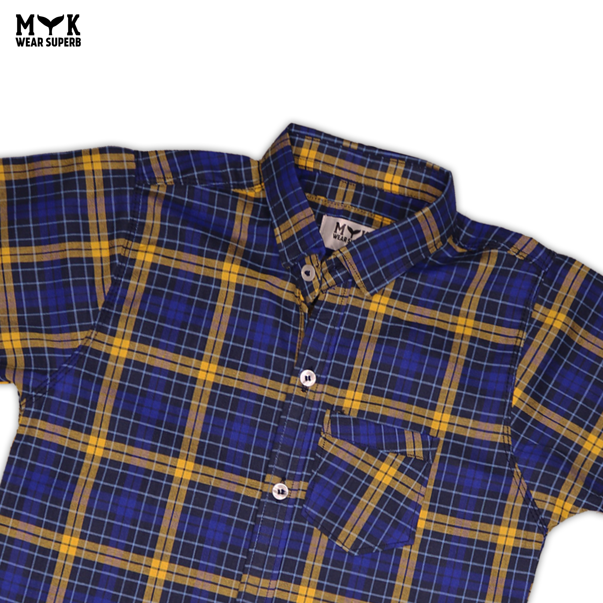 Boys' Casual Plaid Short-Sleeve Shirt – Blue & Yellow