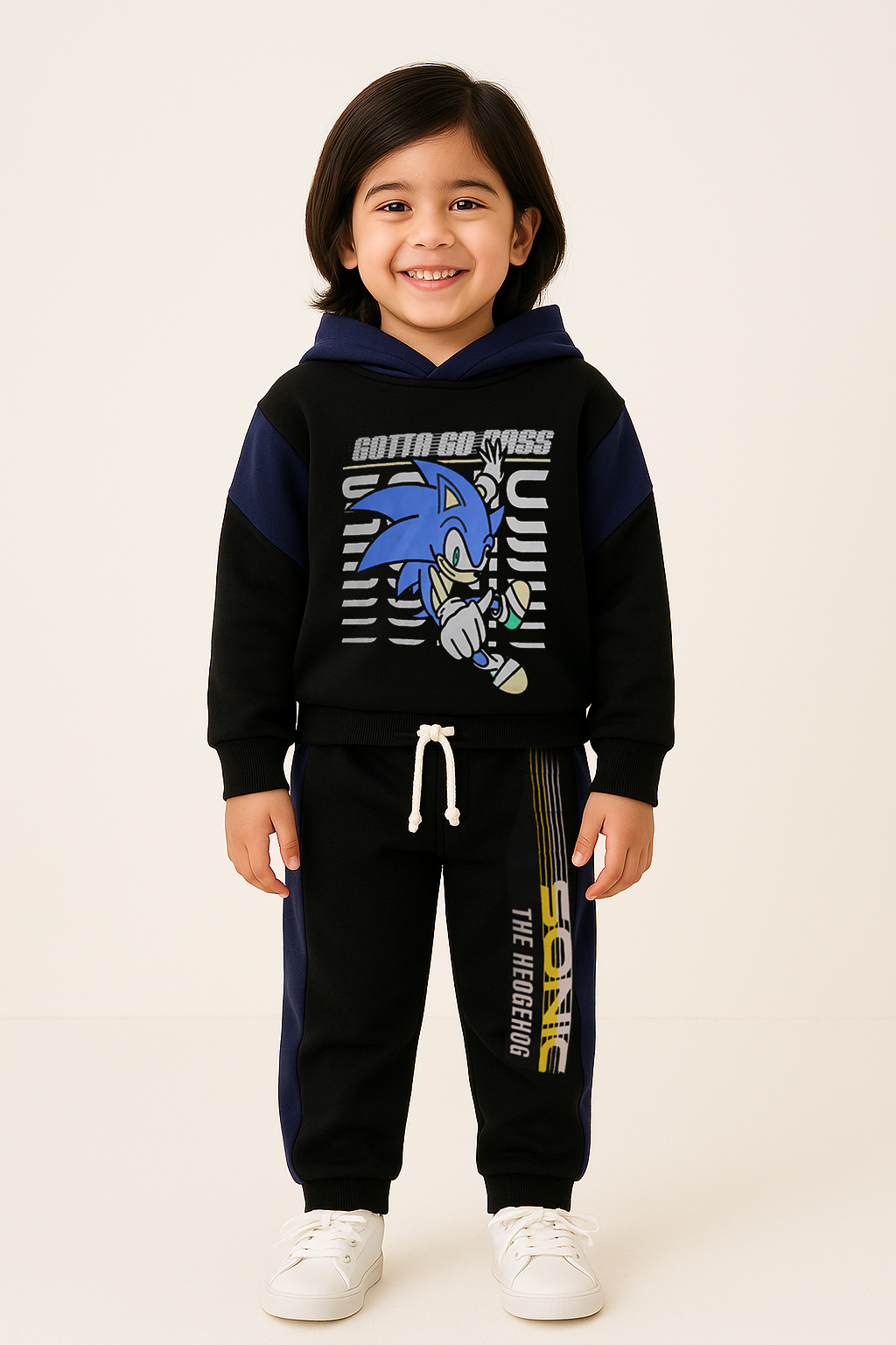 Kids Sonic Blue & Black Fleece Hoodie With Pocket Trouser Premium Quality Set