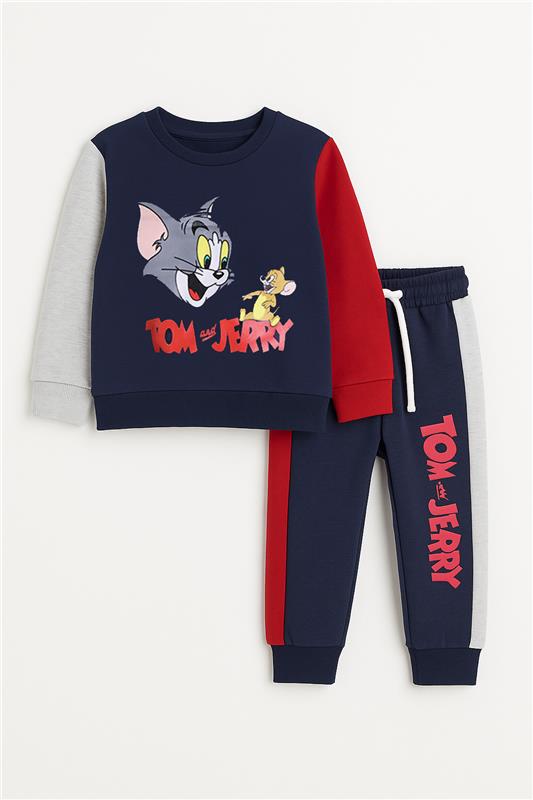 Kids Fleece Tom & Jerry Red ,Blue & Grey Sweatshirt With Trouser Premium Quality 2 Pcs Set