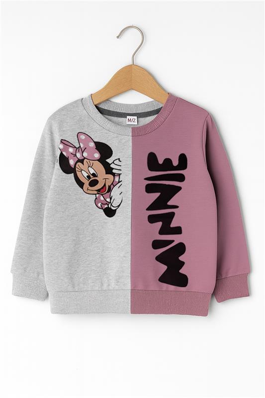 Disney Minnie Mouse Fleece Pink Gray Sweatshirt With Trouser 2 Piece Set