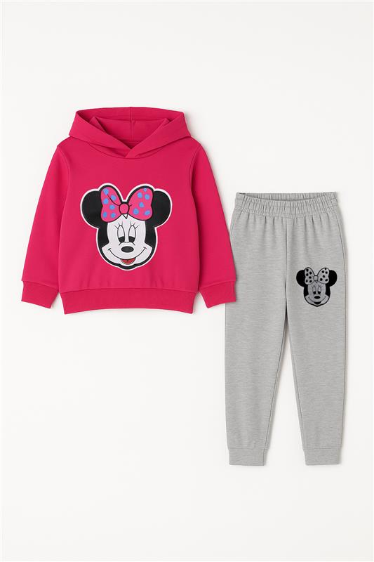 Baby Girl Pink cPrinted Hoodie And Grey Trouser With Dori Outfit Set