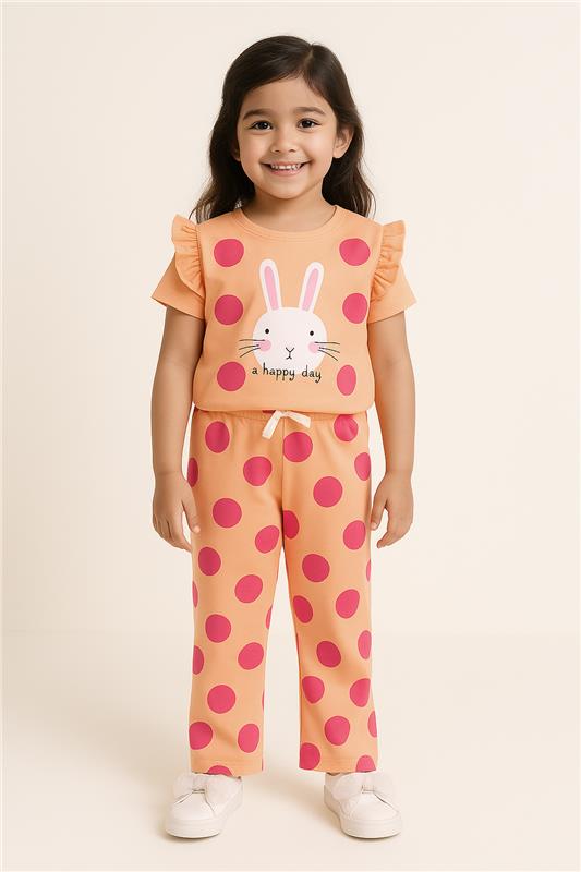 Girls A Happy Day Bunny Polka Dot Summer Set – Peach & Pink