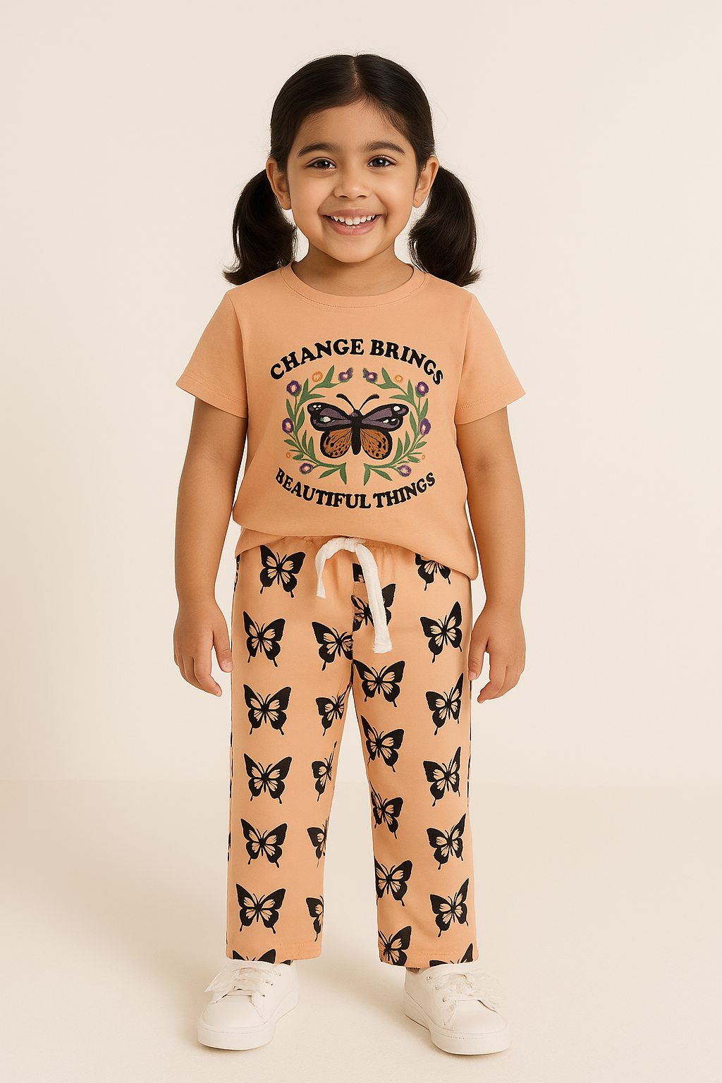 Peach Butterfly Print Girls' Summer Set – Change Brings Beautiful Things