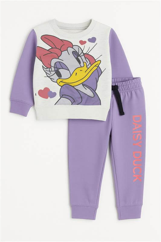 Kids Daisy Duck Printed Winter Tracksuit Set – Purple