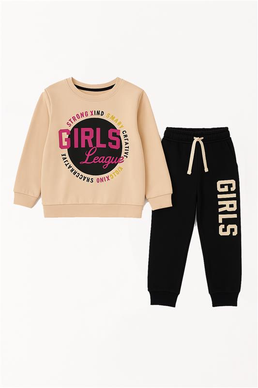 Baby Girl League Fleece Sweatshirt and Black Trouser 2 Piece Set Outfit