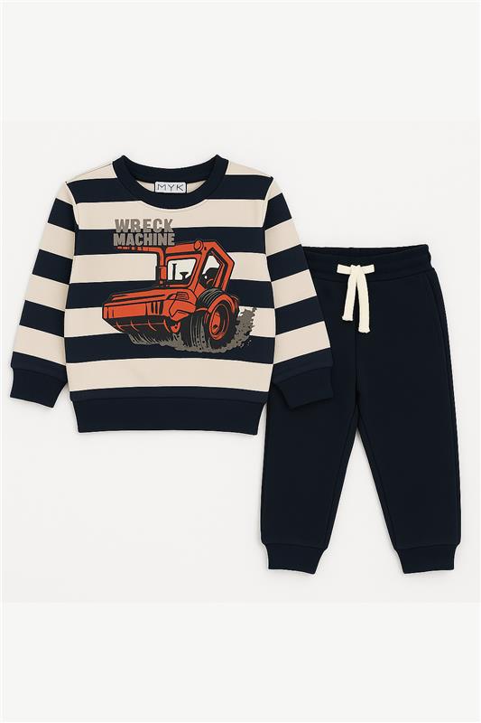 Kids Clothes Cars & Road Rollers White and Blue Sweatshirt With trouser Casual Premium Quality Set
