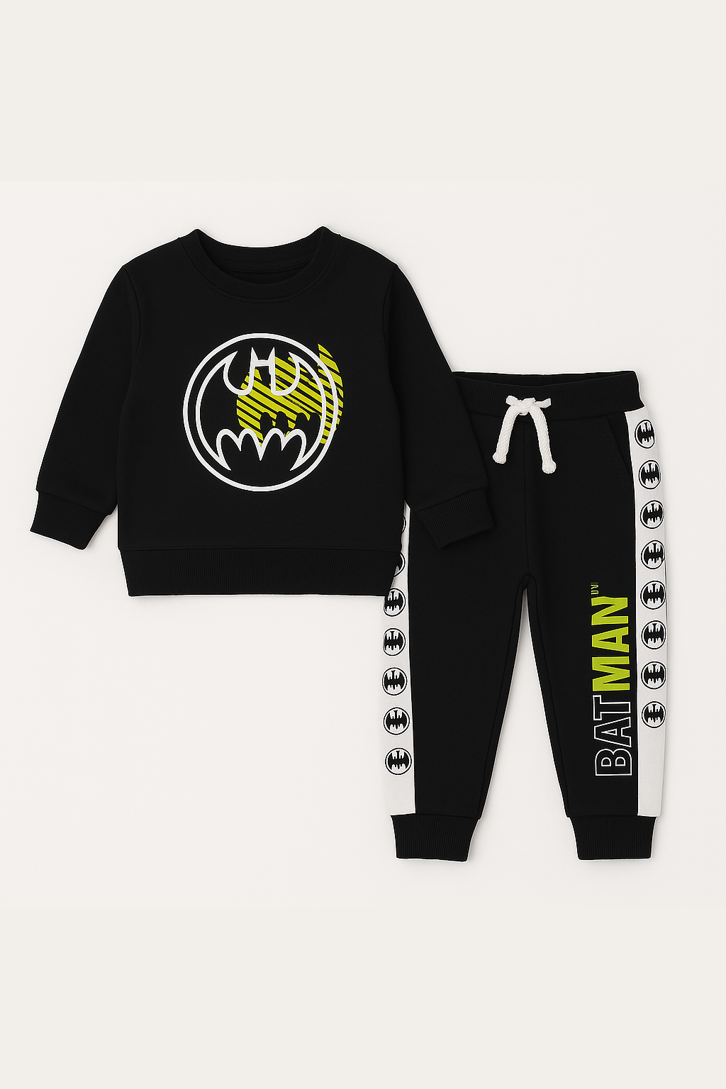 Kids Black Yellow Batman Logo Sweatshirt Long Sleeves With Panel Trouser