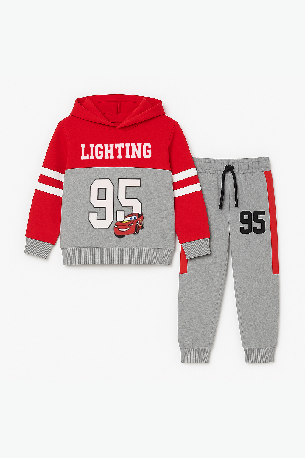 Lighting 95 Red & Grey  Fleece Hoodie Tracksuit 2 pcs set